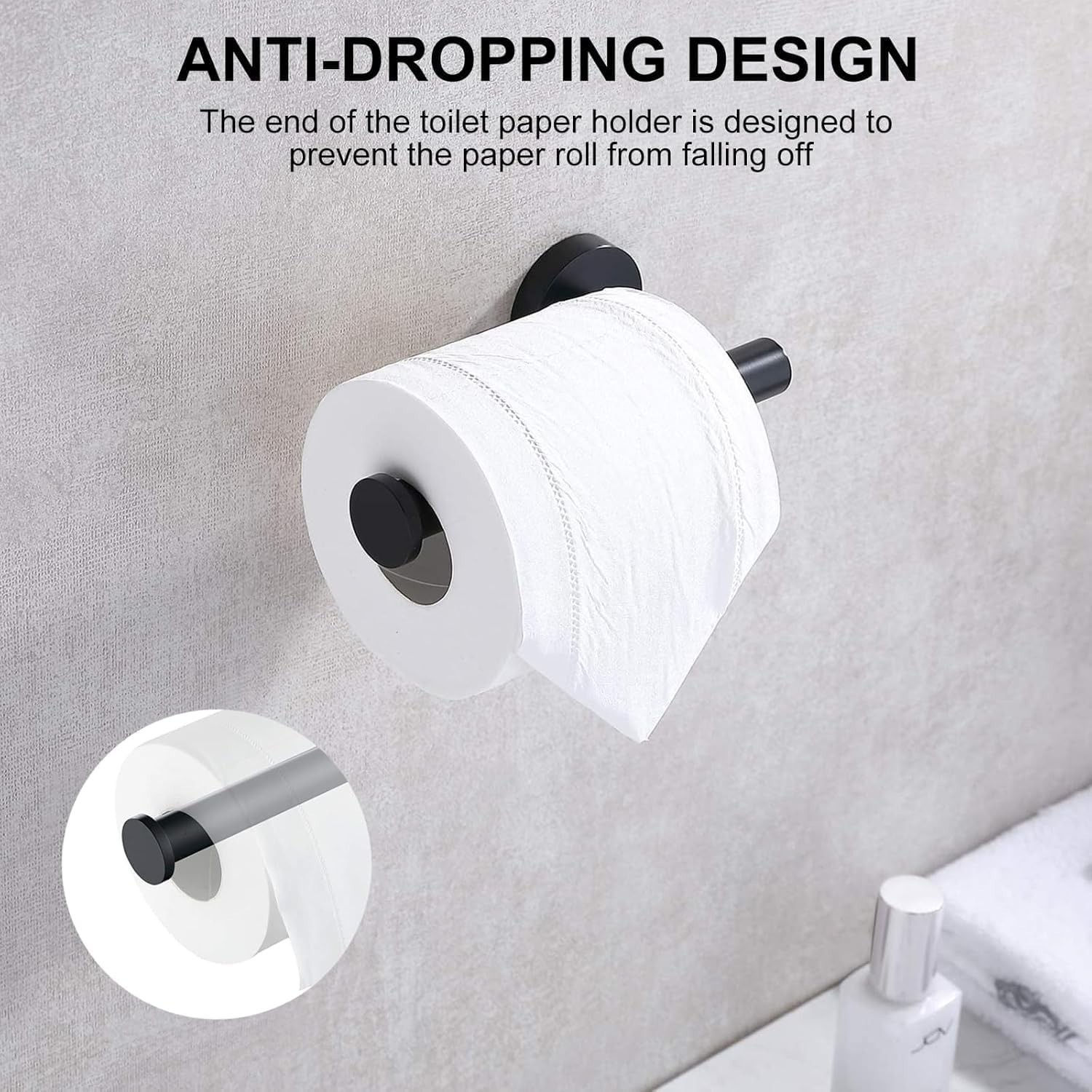 Matte Black Toilet Paper Holder Wall Mount 304 Stainless Steel