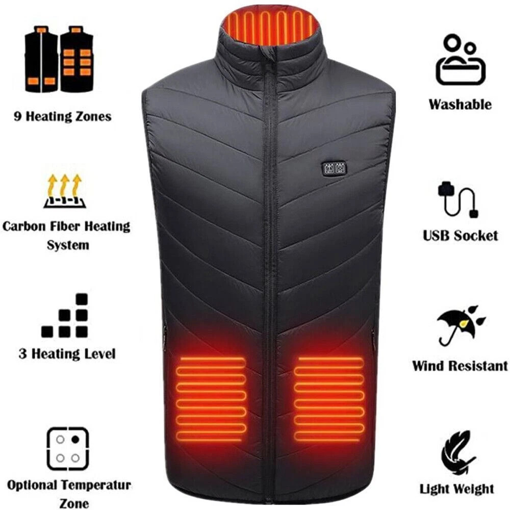 Heated Vest 9 Heating Zones With 10000mAh Battery Pack Electric Heating Vest US