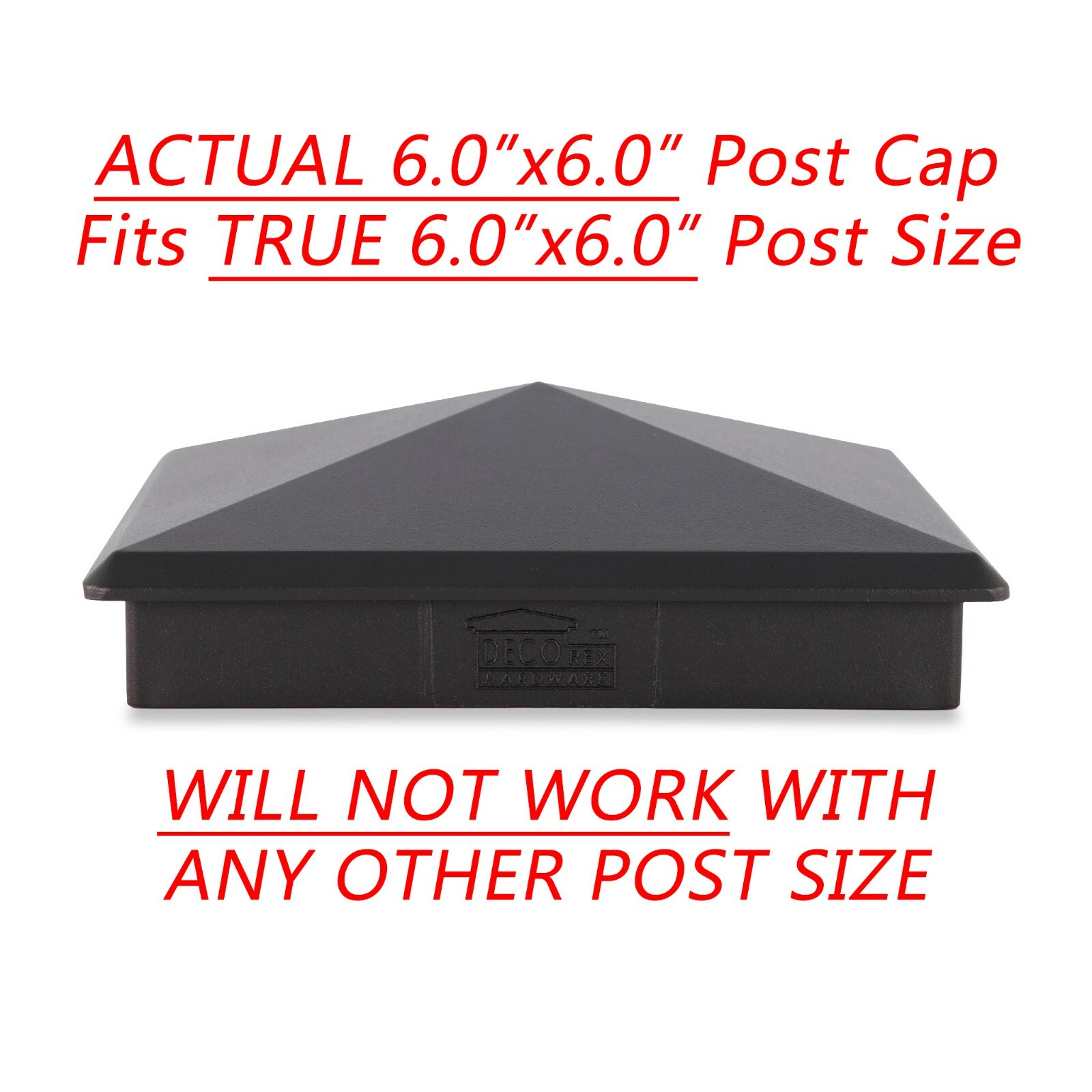 True 6" x 6" Heavy Duty Aluminium Pyramid Post Cap for Wood Posts - Black