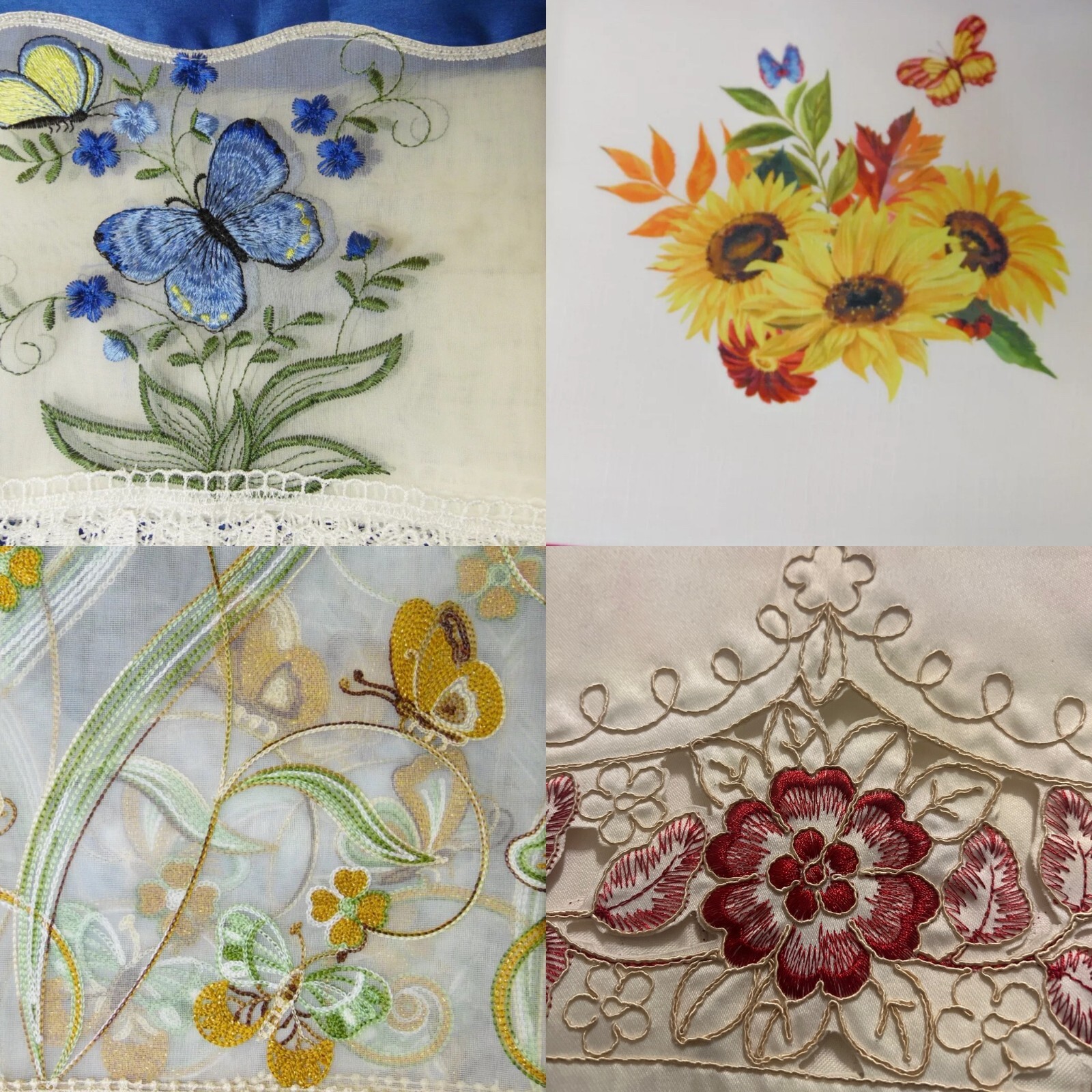 3PC SET EMBROIDERY/PRINTED KITCHEN CURTAIN SOLID DRAPE VALANCE TIER NEW DESIGNS