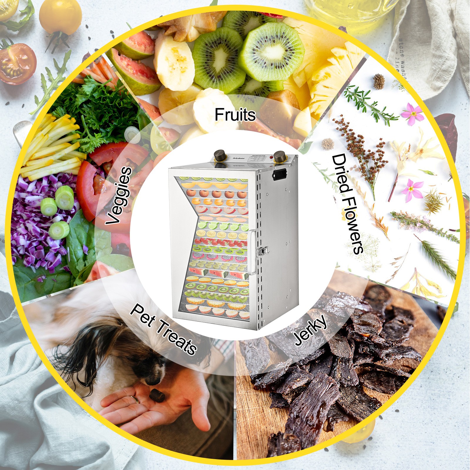 Temp Control & Timer 18 Trays Food Dehydrator Machine 304 Stainless Steel Secure