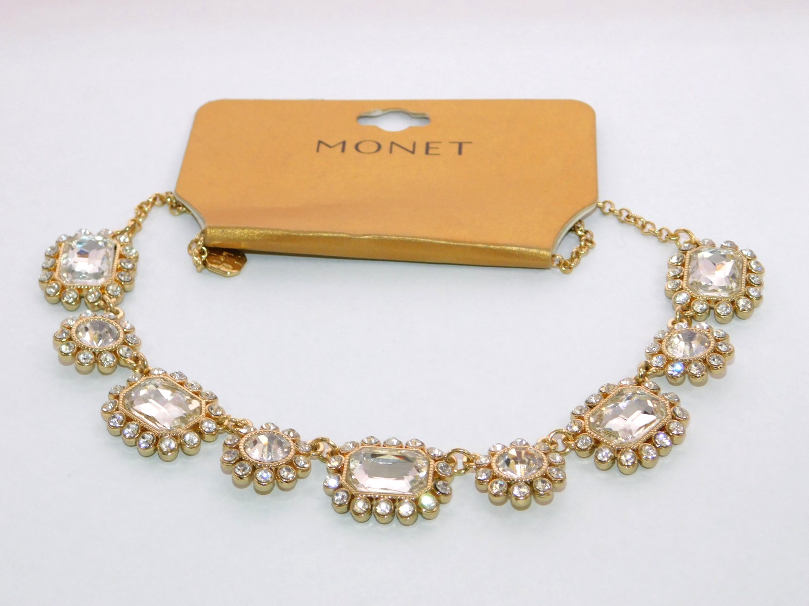 MONET Clear Faceted Glass Rhinestone Statement Necklace New with Tag
