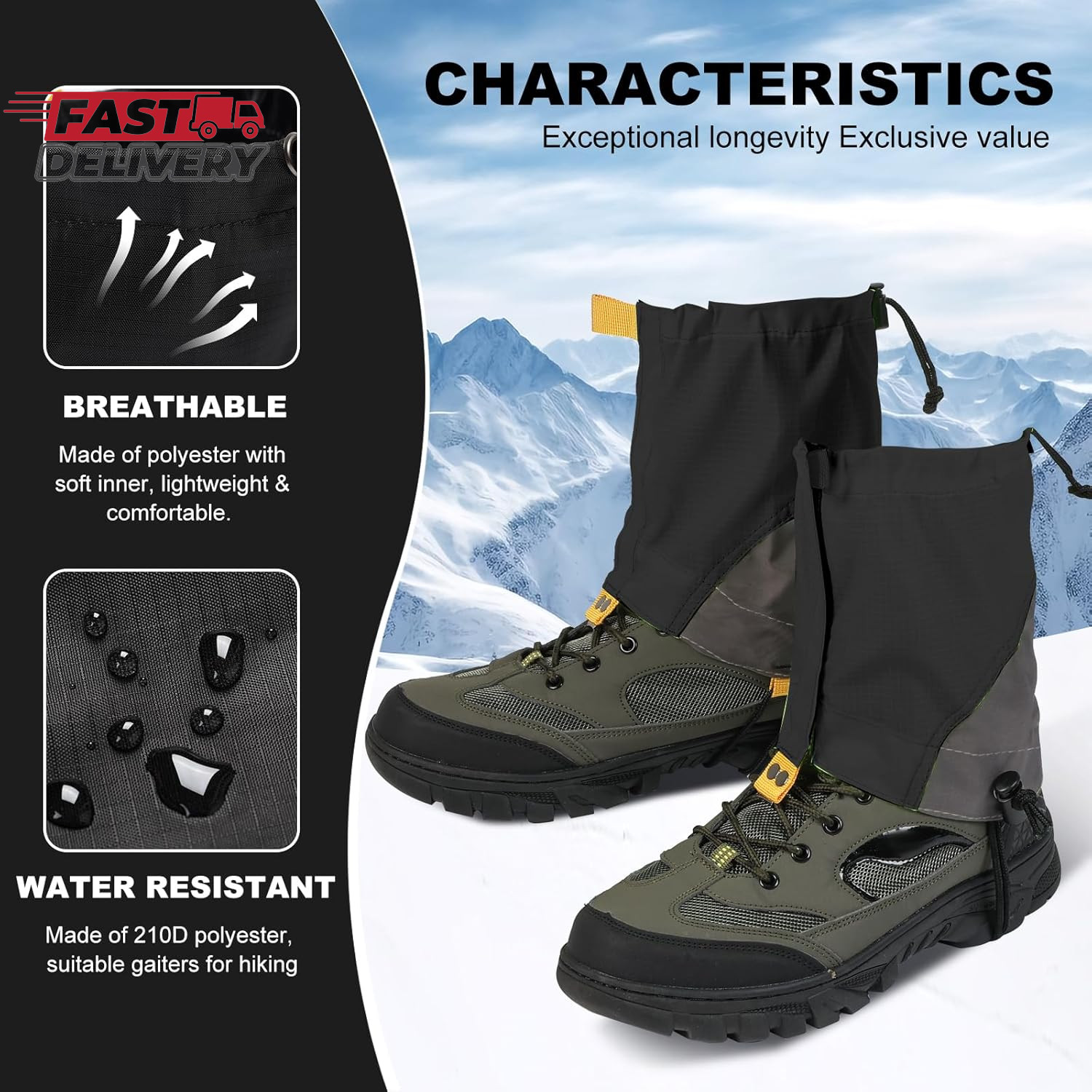 Waterproof Gators for Hiking Boots and Shoes Lightweight Adjustable Leg Gaiters