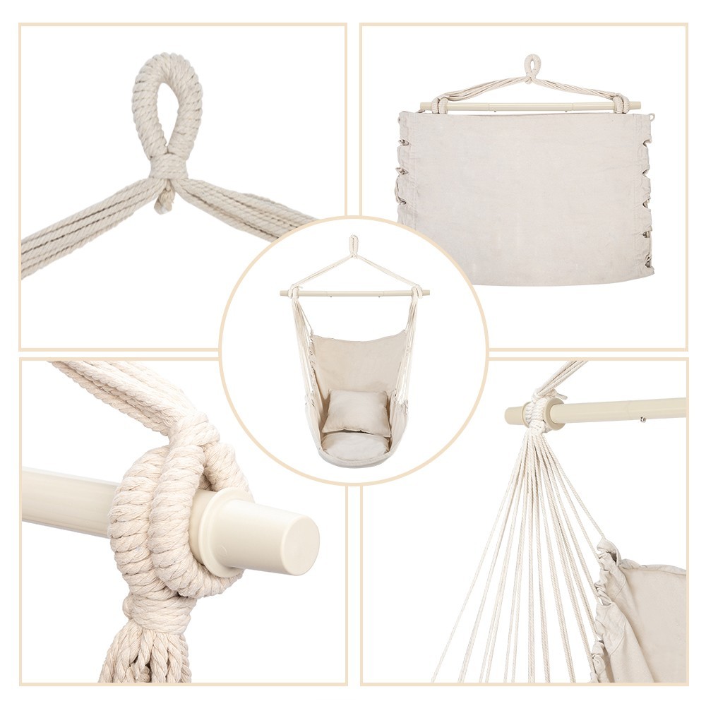 Swing Chair Hammock Hanging Rope Seat Portable Garden Patio Yard Porch +2*Pillow