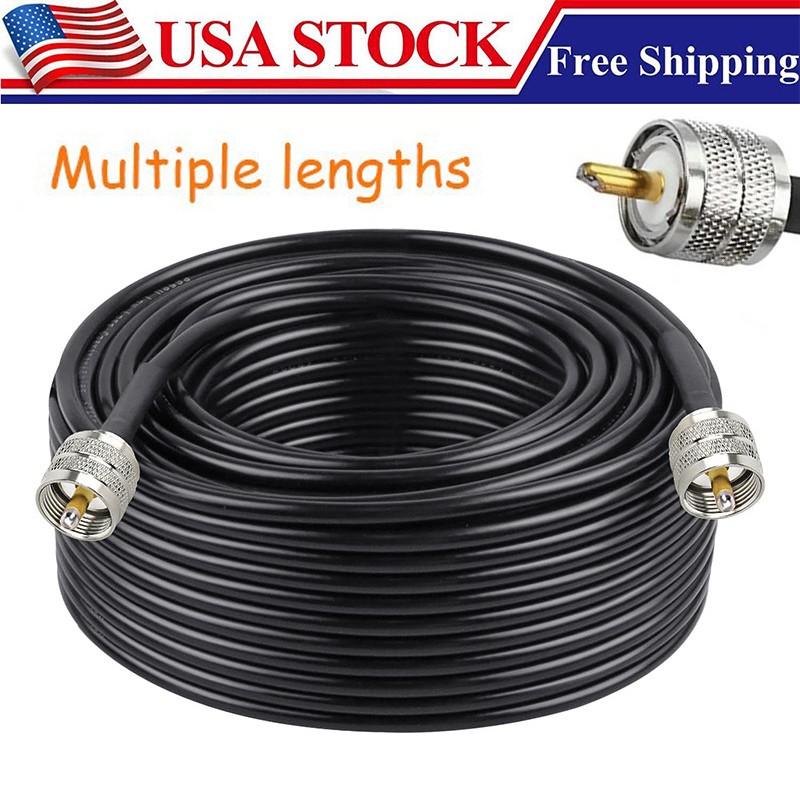New RG58 RF Coaxial Cable UHF PL-259 Male to Male Plug For Ham CB Radio 30-100ft
