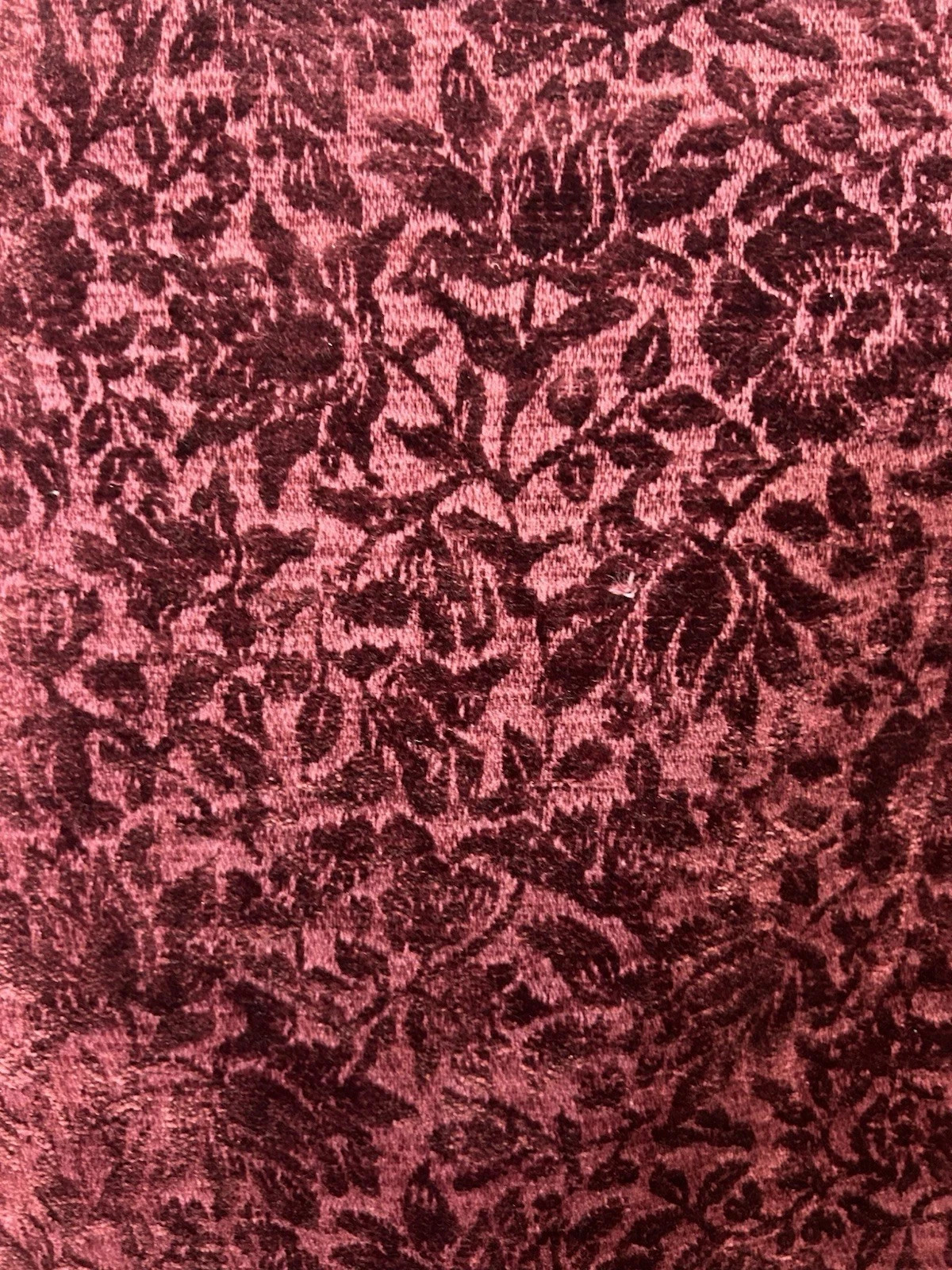 Morris & Co Mallow Burgundy Velvet Floral Back Tap Window Curtain 96” 2 Panels