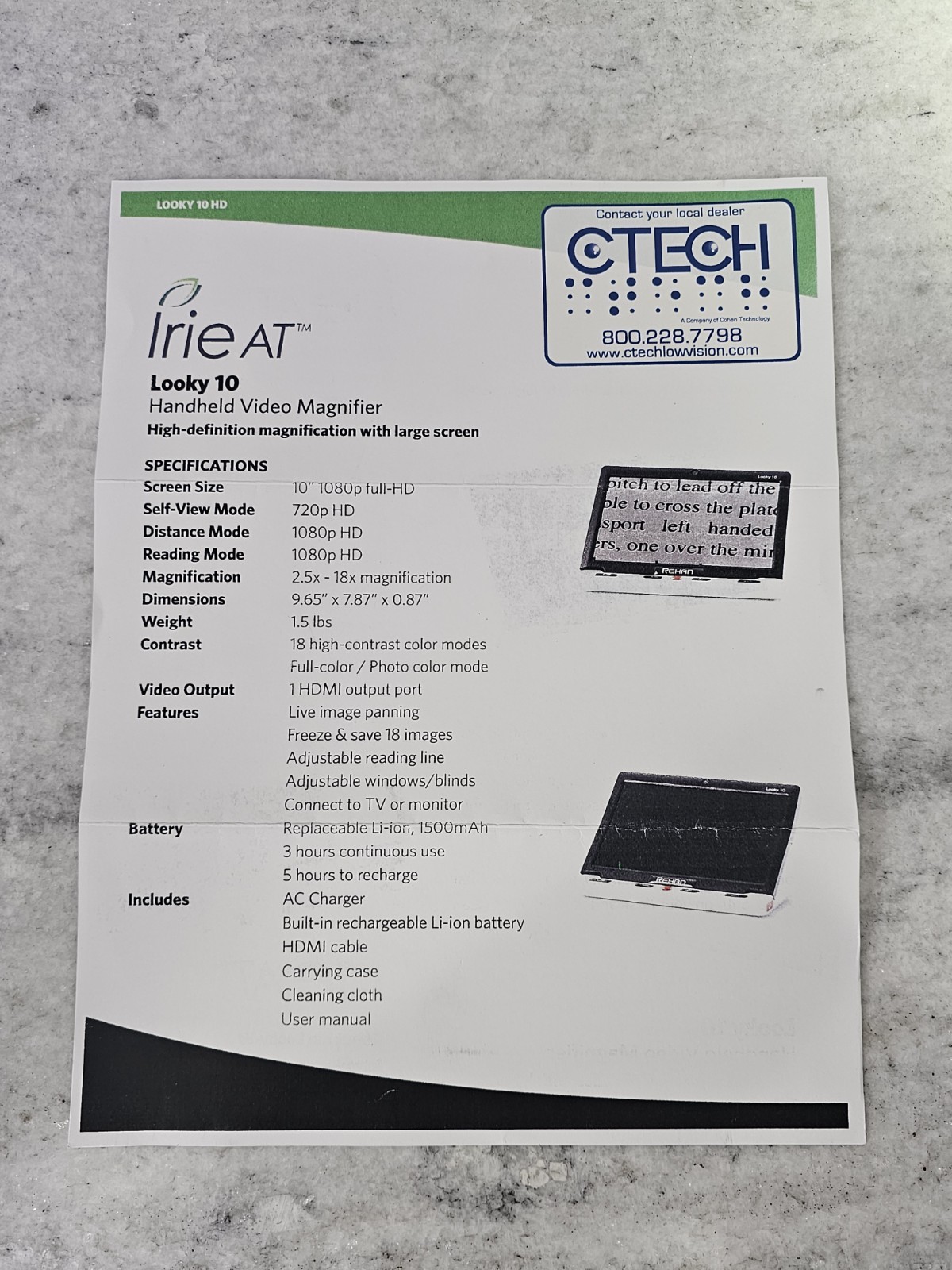 Rehan Looky 10 Low Vision Color Video Magnifier With Stand Pre-owned No Charger