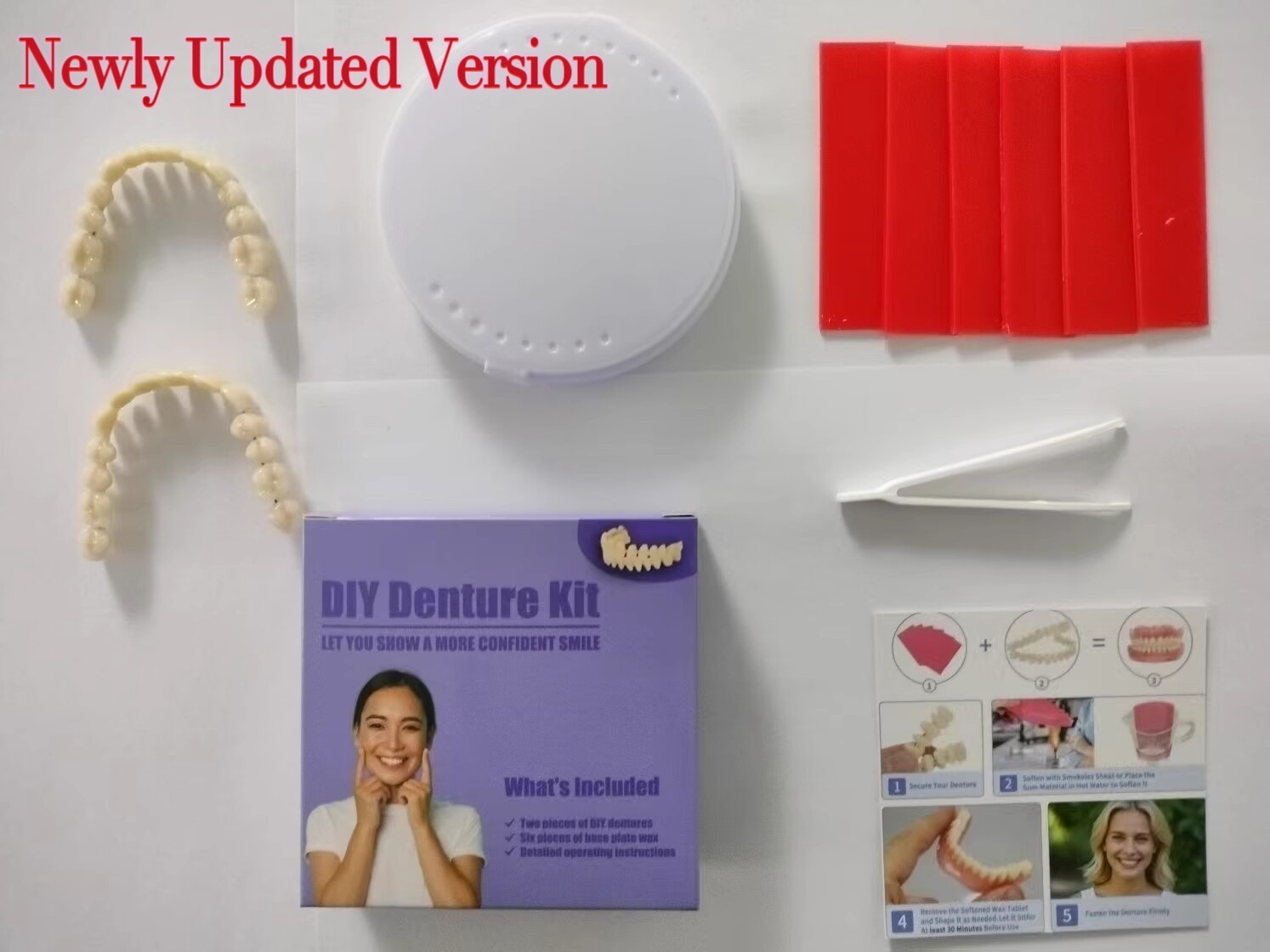 2 Set DIY Dentures Fake Teeth Kits Top and Bottom Dentures Temporary Fake Teeth