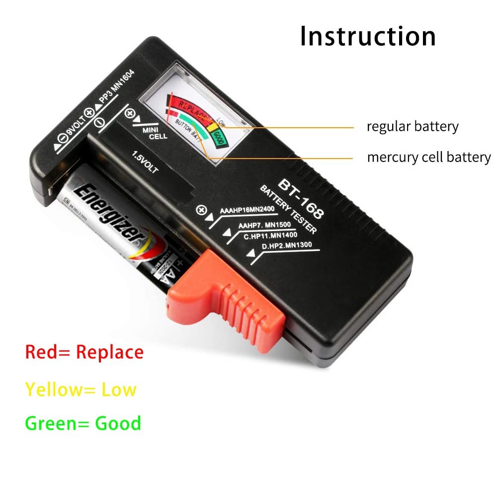2 Pack Battery Tester, Universal Battery Checker for AA/AAA/C/D / 9V / 1.5V B...