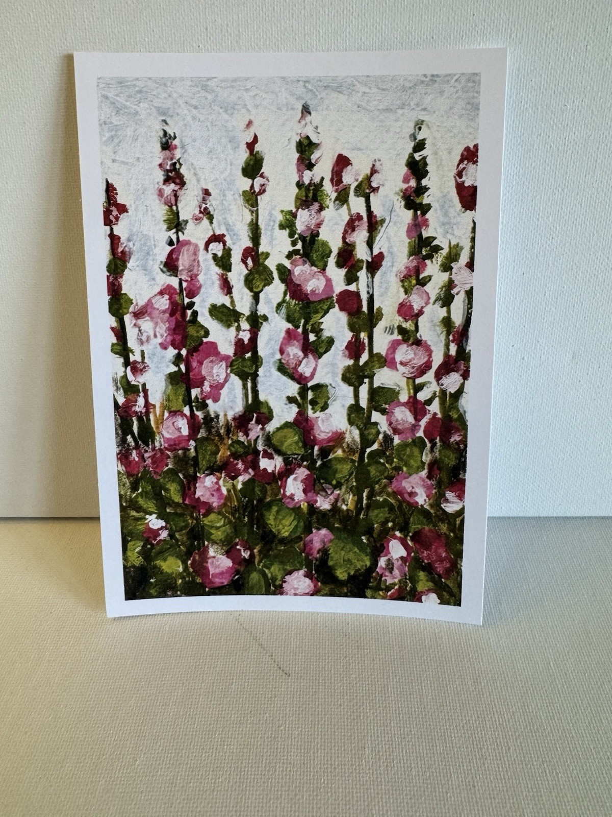 Hollyhock Flowers Art Print 4x6 from Original Painting-Impressionist Floral
