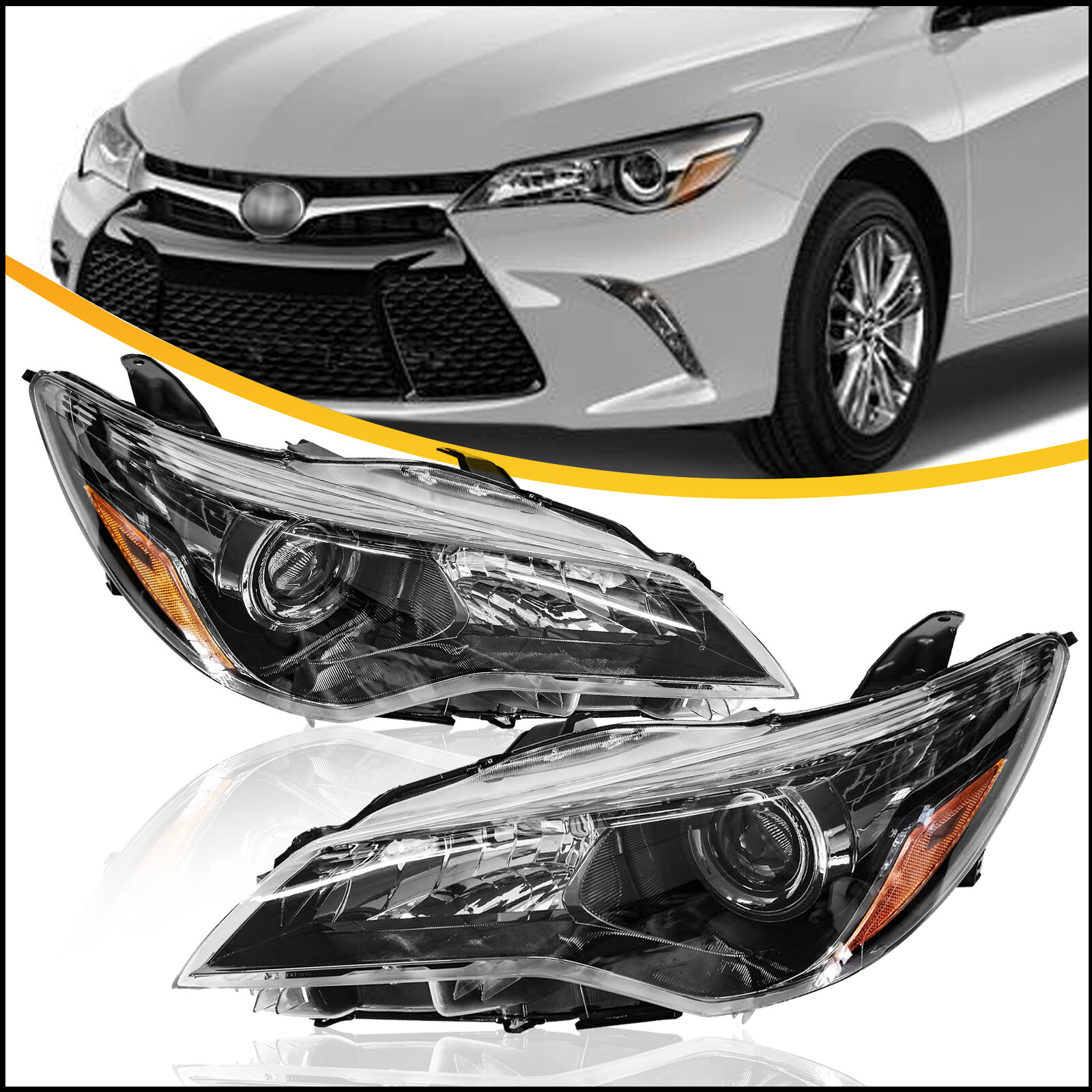 Black Headlight Set For 2015-2017 Toyota Camry LE SE XLE XSE Left+Right Halogen