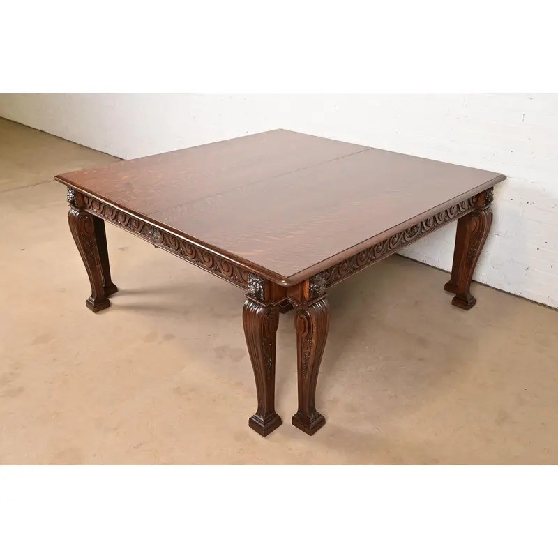 R. J. Horner Style Victorian Carved Oak Extension Dining Table, Newly Refinished