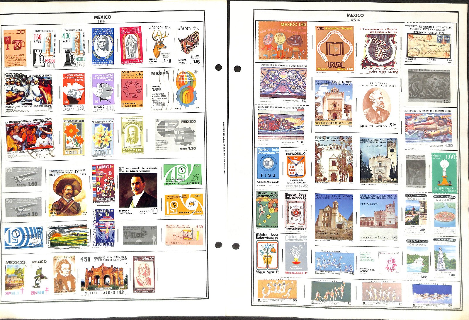 Mexico Stamp Collection on 40 Harris Pages, 1884-1990 (BH)