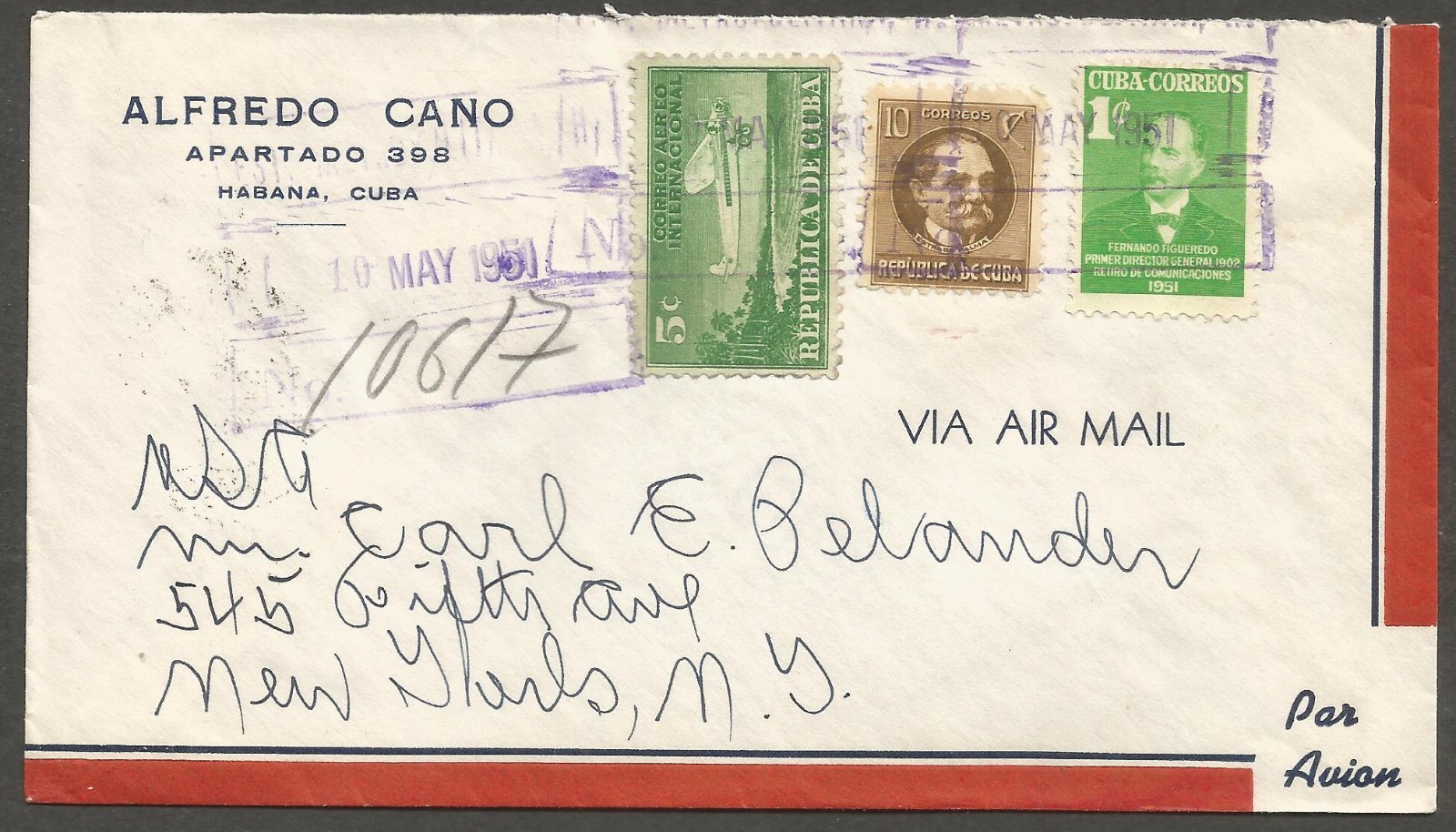 HABANA 1951 Registered Airmail Cover to USA