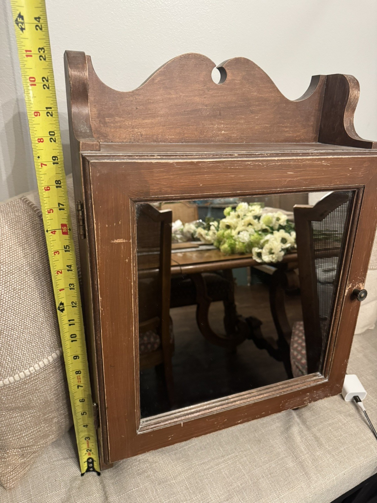 RARE Antique 1900s Hand Made Medicine Cabinet Mirror and towel bar