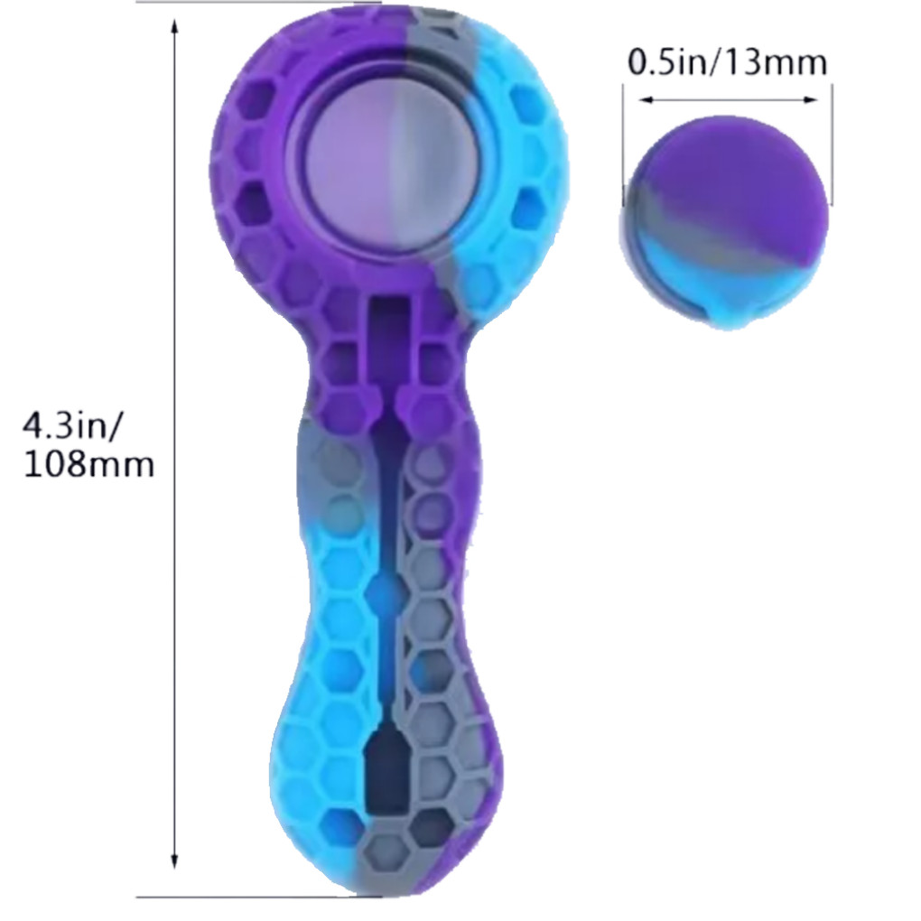 2 Pcs (Blue+Black) SILICONE PIPE 4.3" W/ GLASS BOWL -HoneyComb Bee