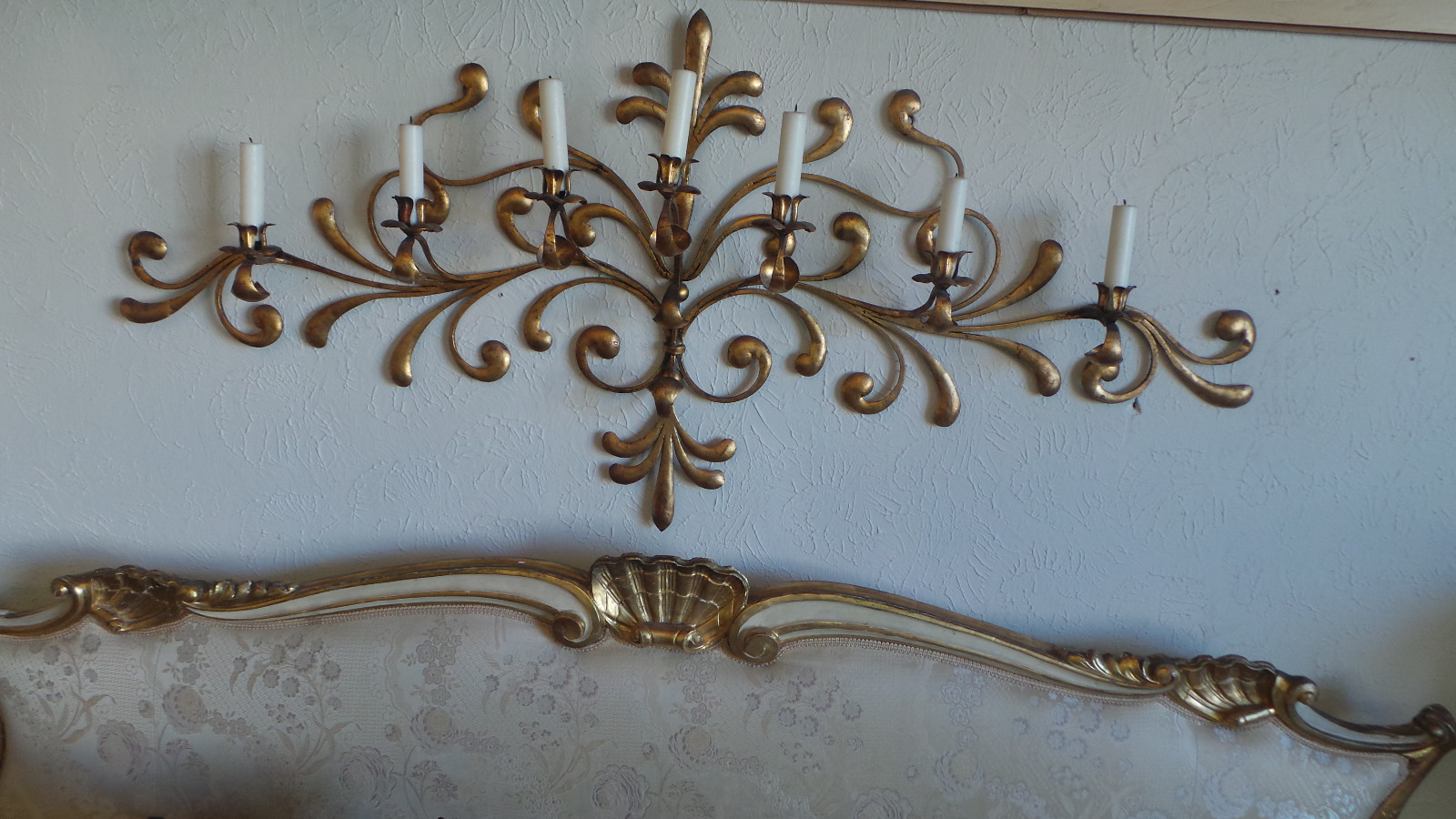 ANTIQUE ORIGINAL GILDED GOLD & METAL WALL SCONCE CANDLE HOLDERS