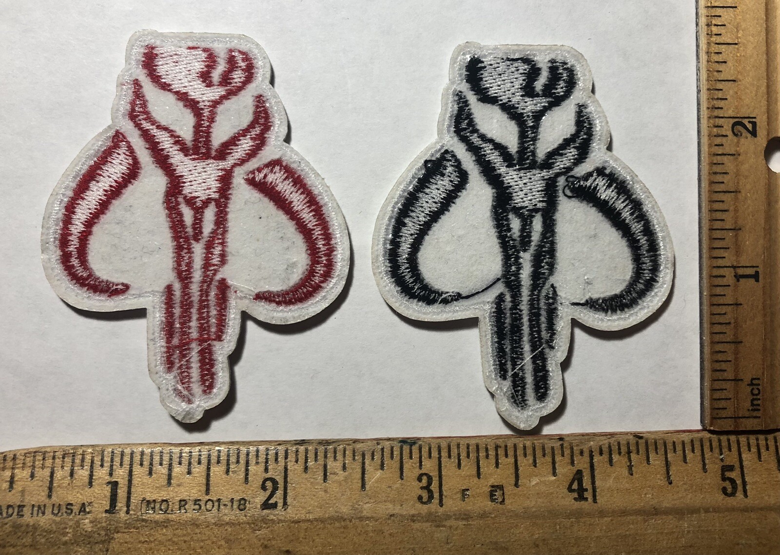 2 Star Wars Mandalorian Iron On Patches Boba Fett Bounty Hunter Mythosaur Skull