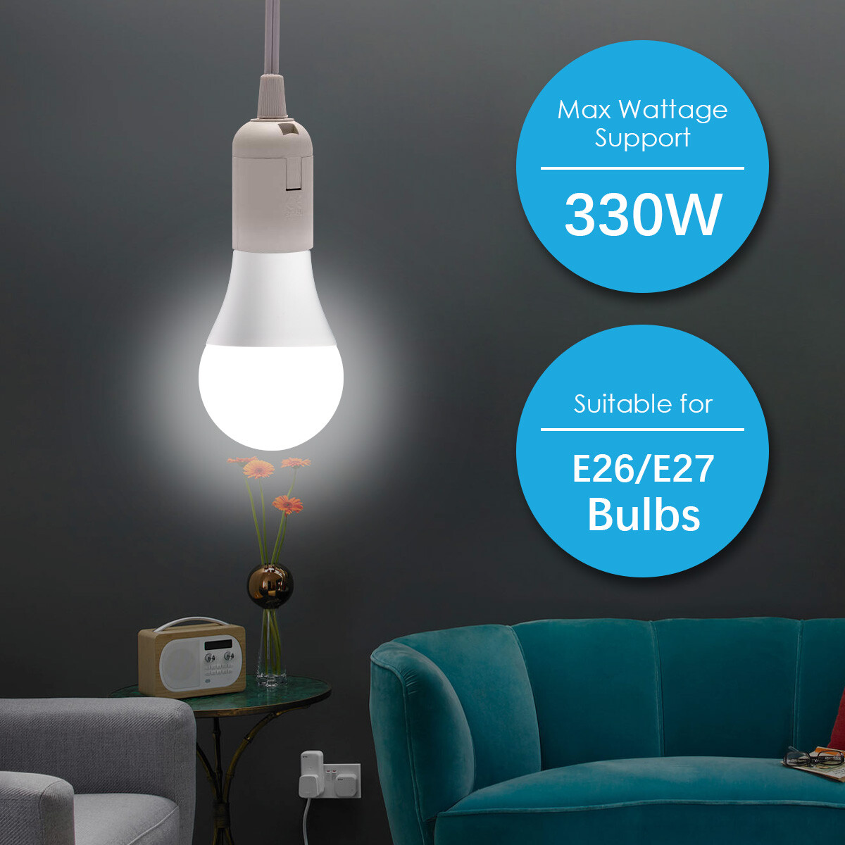 20 Feet Extension Hanging Lantern Pendant Light Lamp Cord Cable E26/E27 Socket