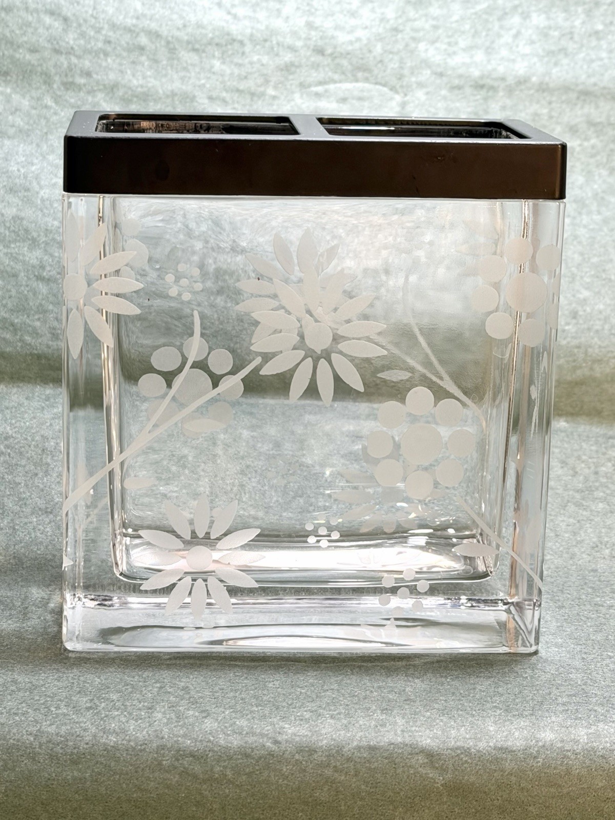 🌿 Etched Clear Glass Toothbrush Holder Heavy Quality Glass 4.75” Tall