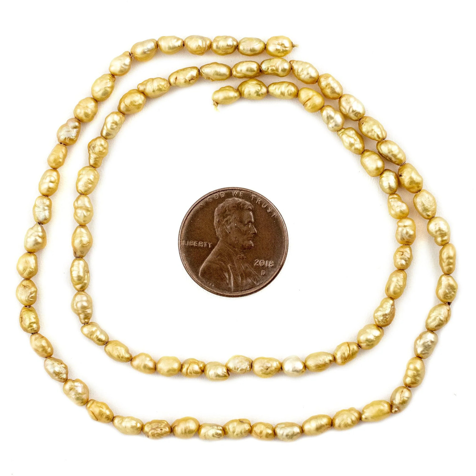 Gold Vintage Japanese Rice Pearl Beads 3mm Oval 16 Inch Strand