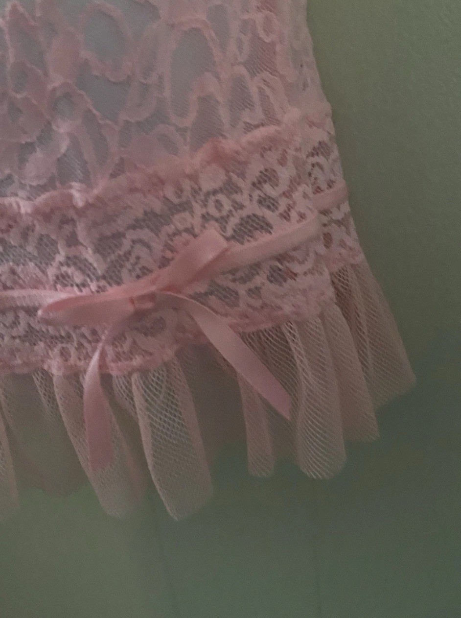 Victoria's Secret Lace Slip Dress Sz XS? Light Pink Sheer Ruffle Bow Lingerie