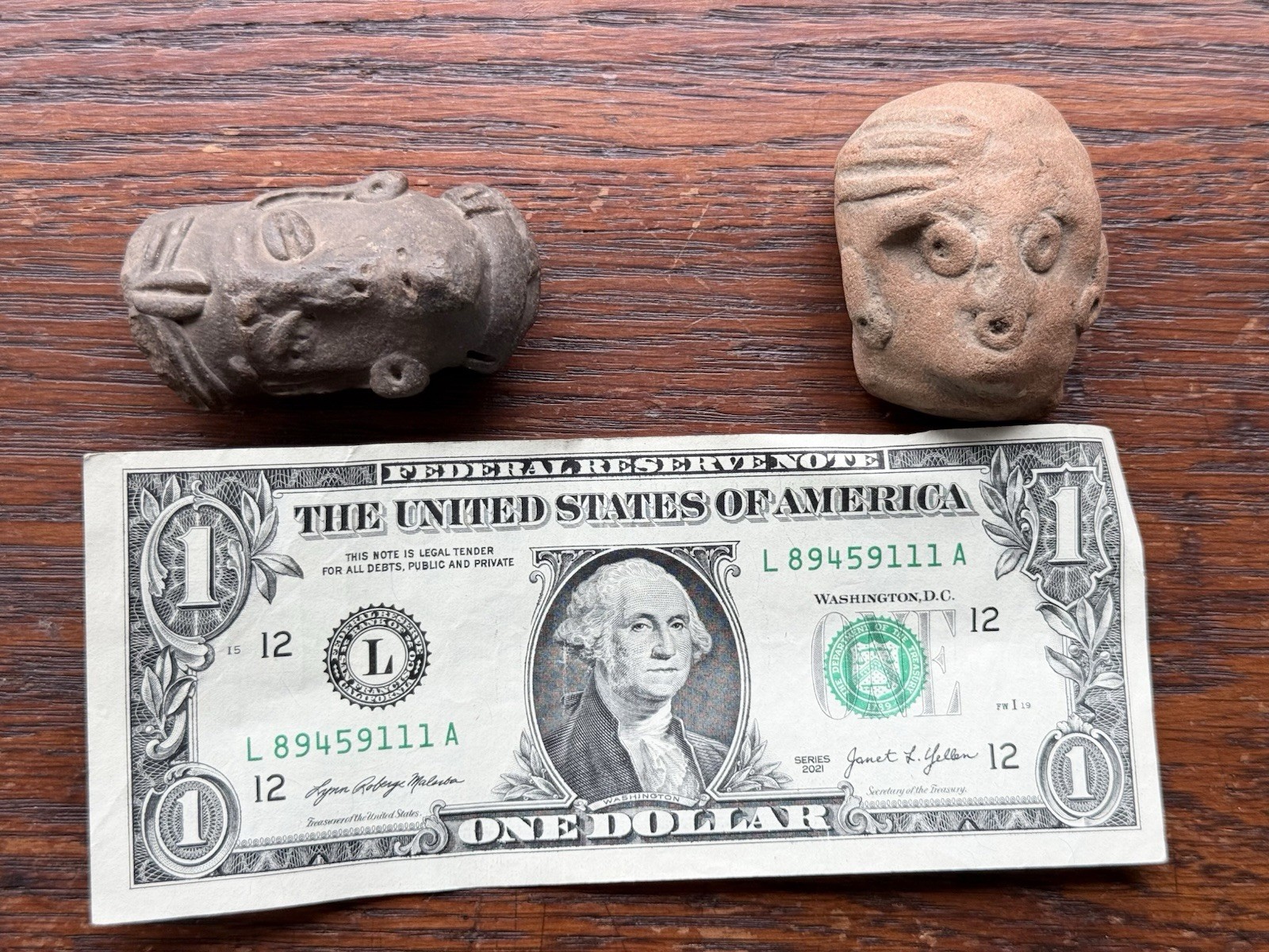 Pre Columbian Fragment Stone & Clay Effigy Heads (2)