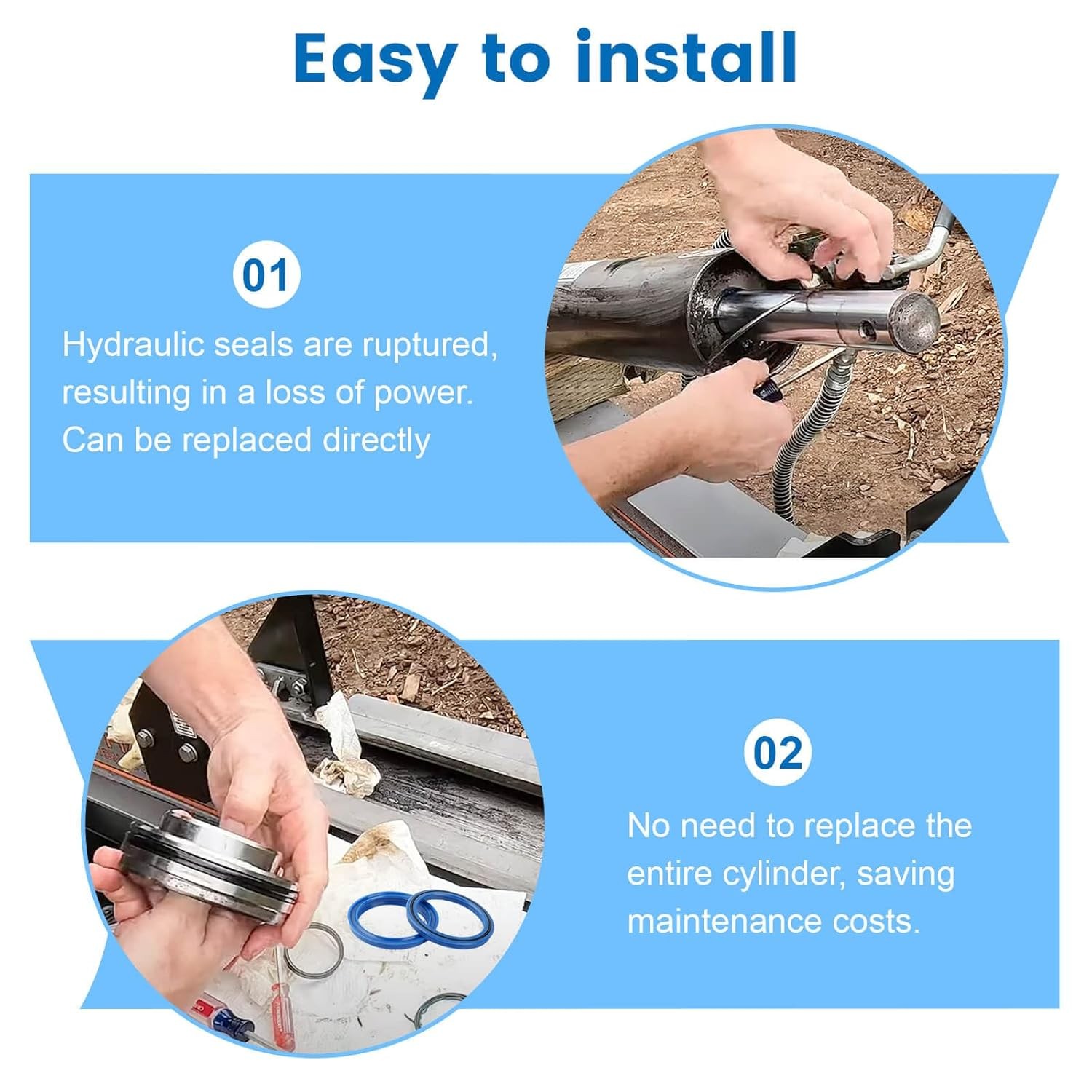 Hydraulic Log Splitter Cylinder Rebuild Seal Kit for 4.0"Bore x1.75"Rod Cylinder