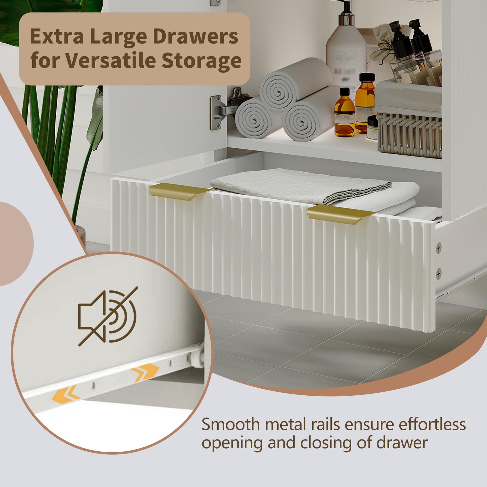 24 Inch Floating Bathroom Vanity with Sink 2 Doors 2 Drawers White