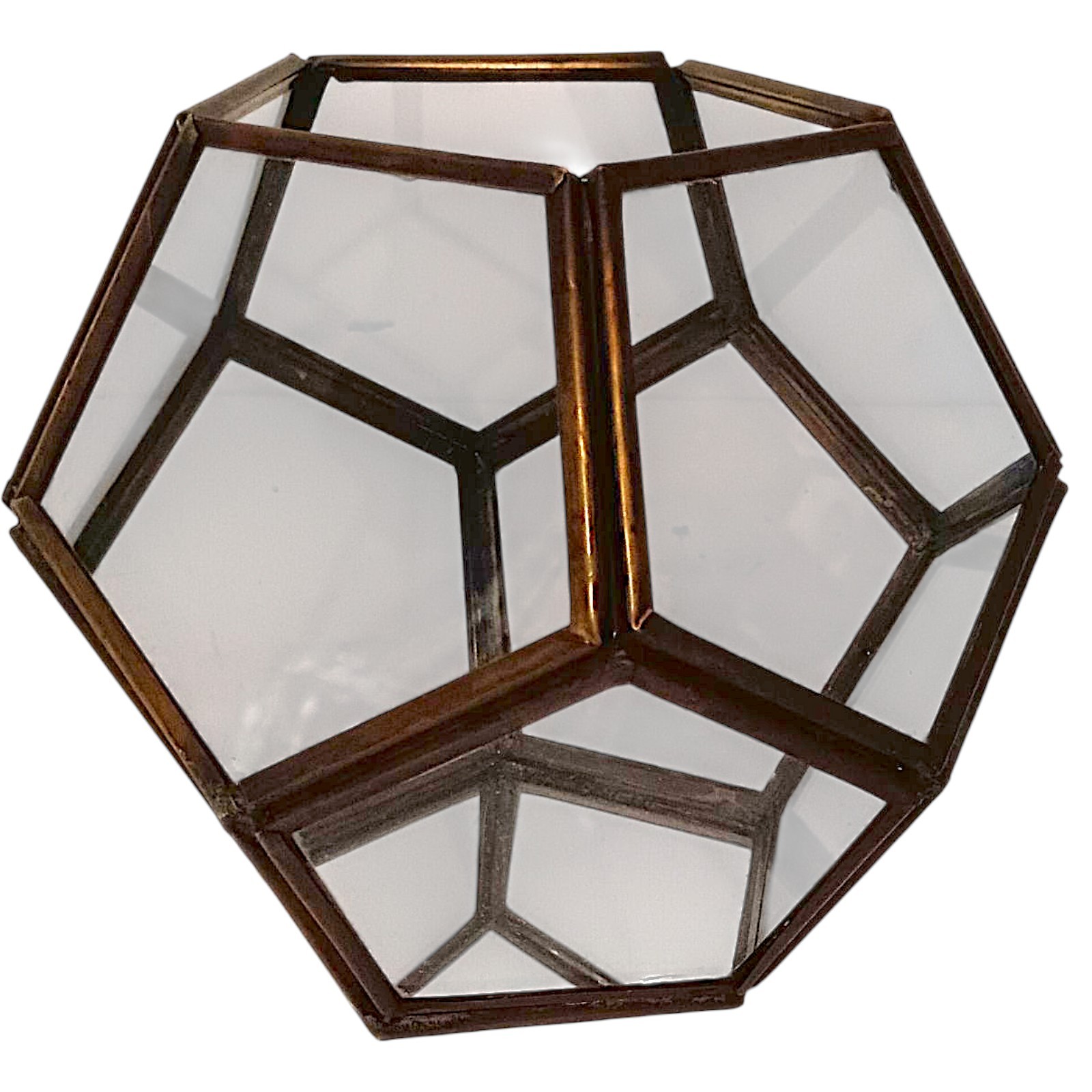 Vtg Brass Glass Terrarium Octagon Geometric Planter Display Case Candle Holder