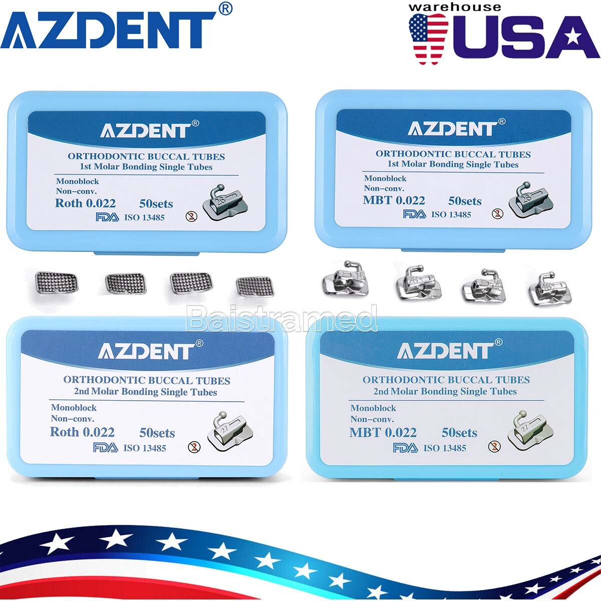 50Sets Tubos bucales de ortodoncia dental 1er 2nd molar Bondable Roth MBT 022