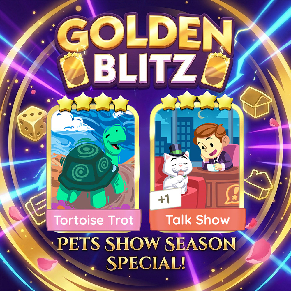 Golden Stickers Golden Blitz⚡ Mono-Poly Go 4 ⭐️ Talk Show & Tortoise Trot Fast