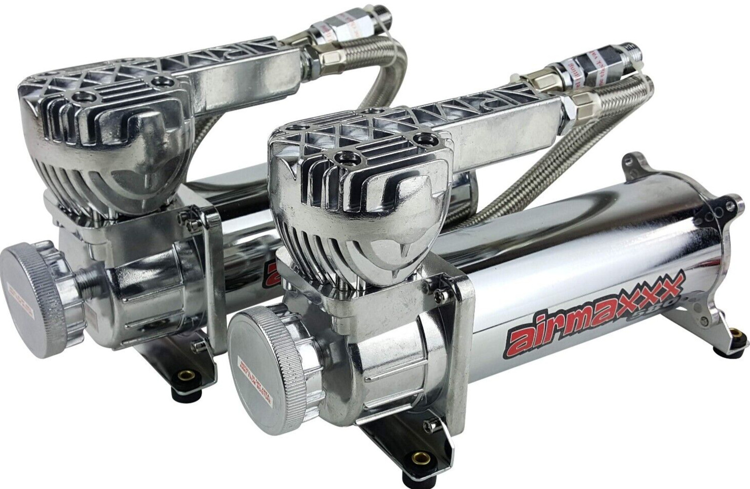 airmaxxx Dual 580 Chrome Compressors with 150/180 Switch & Filter Relocate Kit