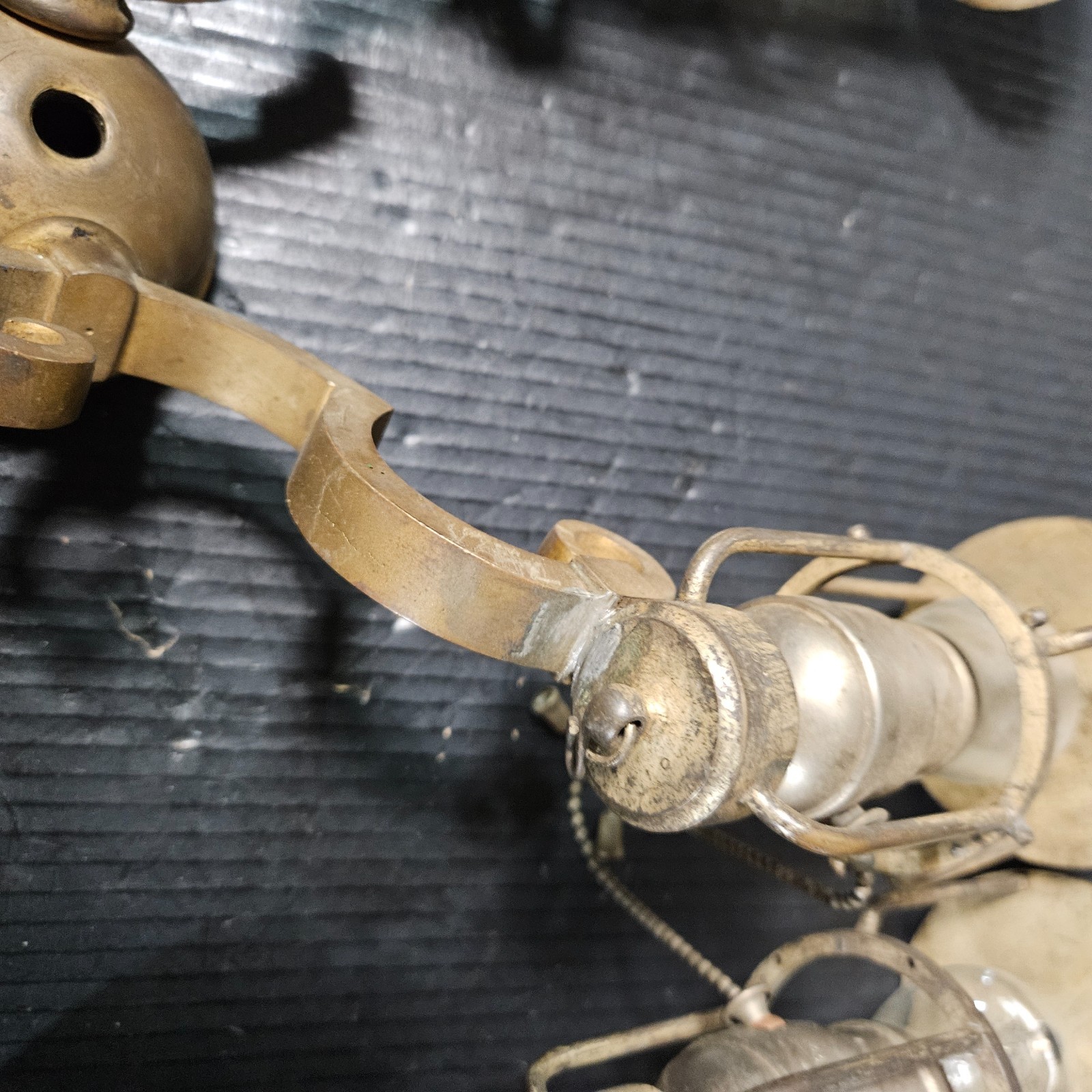 Rare Pair Antique Brass Nickle Sconces Handel Era Edwardian glass shade Hubbell