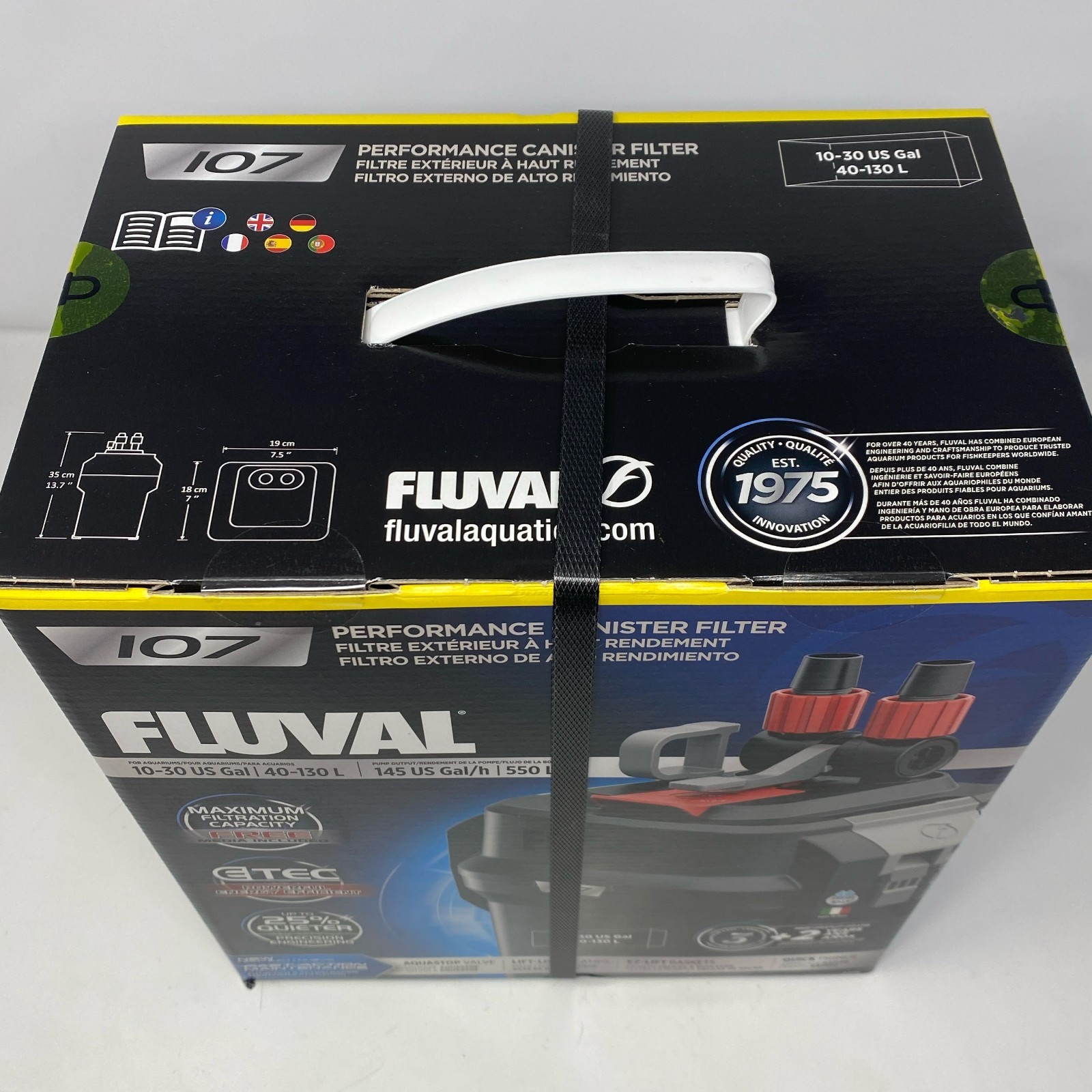 Fluval 107 Performance Canister Filter - Black - For 10-30 Gallon Aquariums