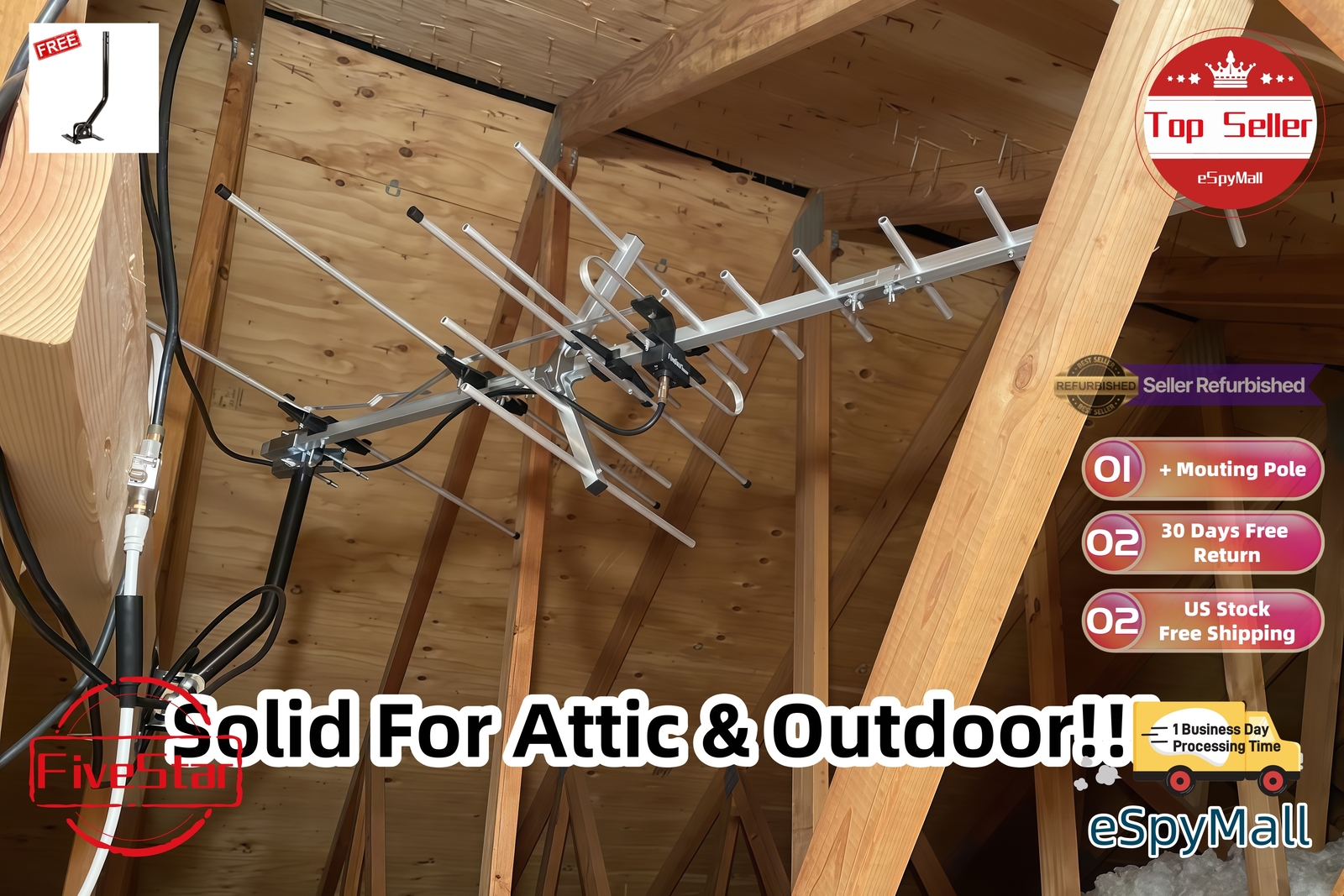 300 Mile Yagi Outdoor Digital TV Antenna for UHF VHF FM Crystal Clear Signal