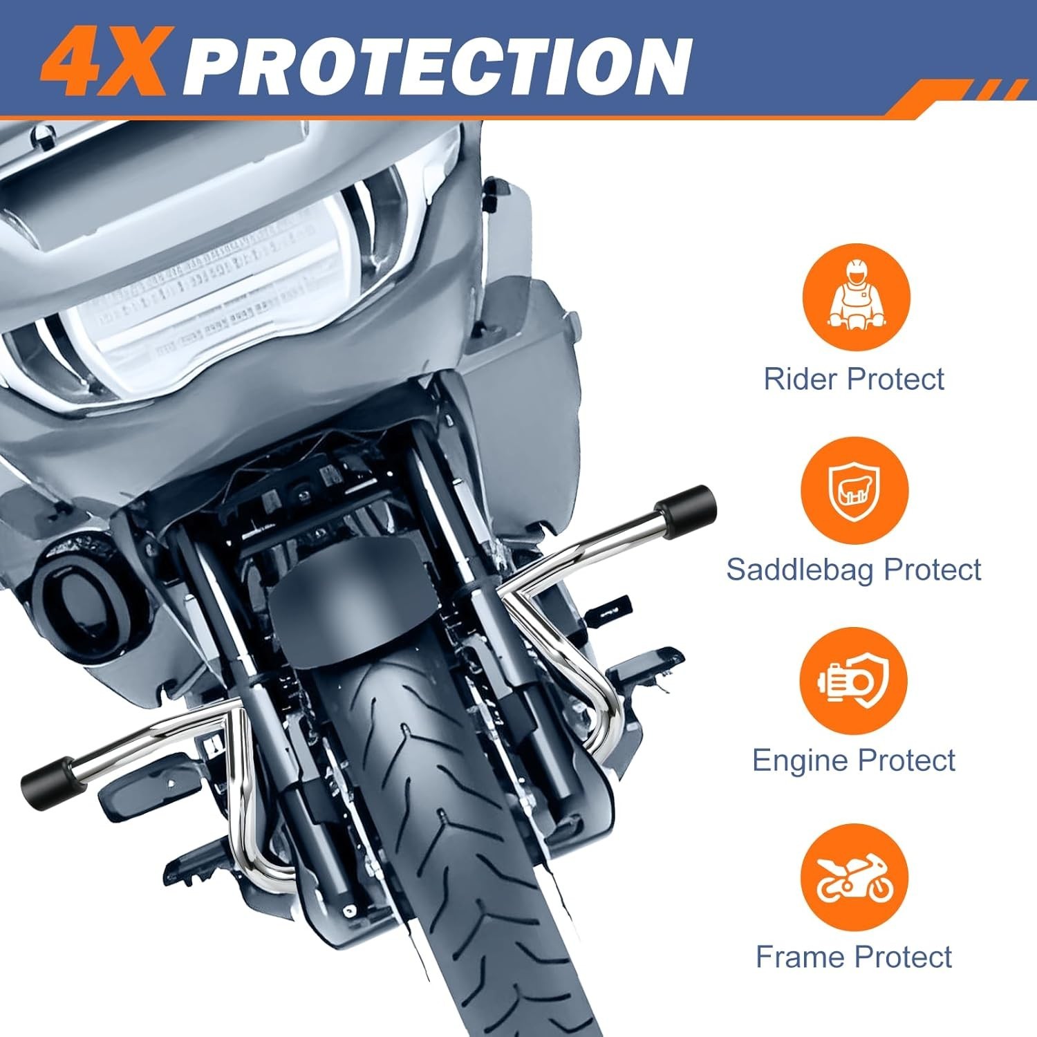 Chrome Front Highway Engine Guard Crash Bar For Harley Touring Models 2014-2026