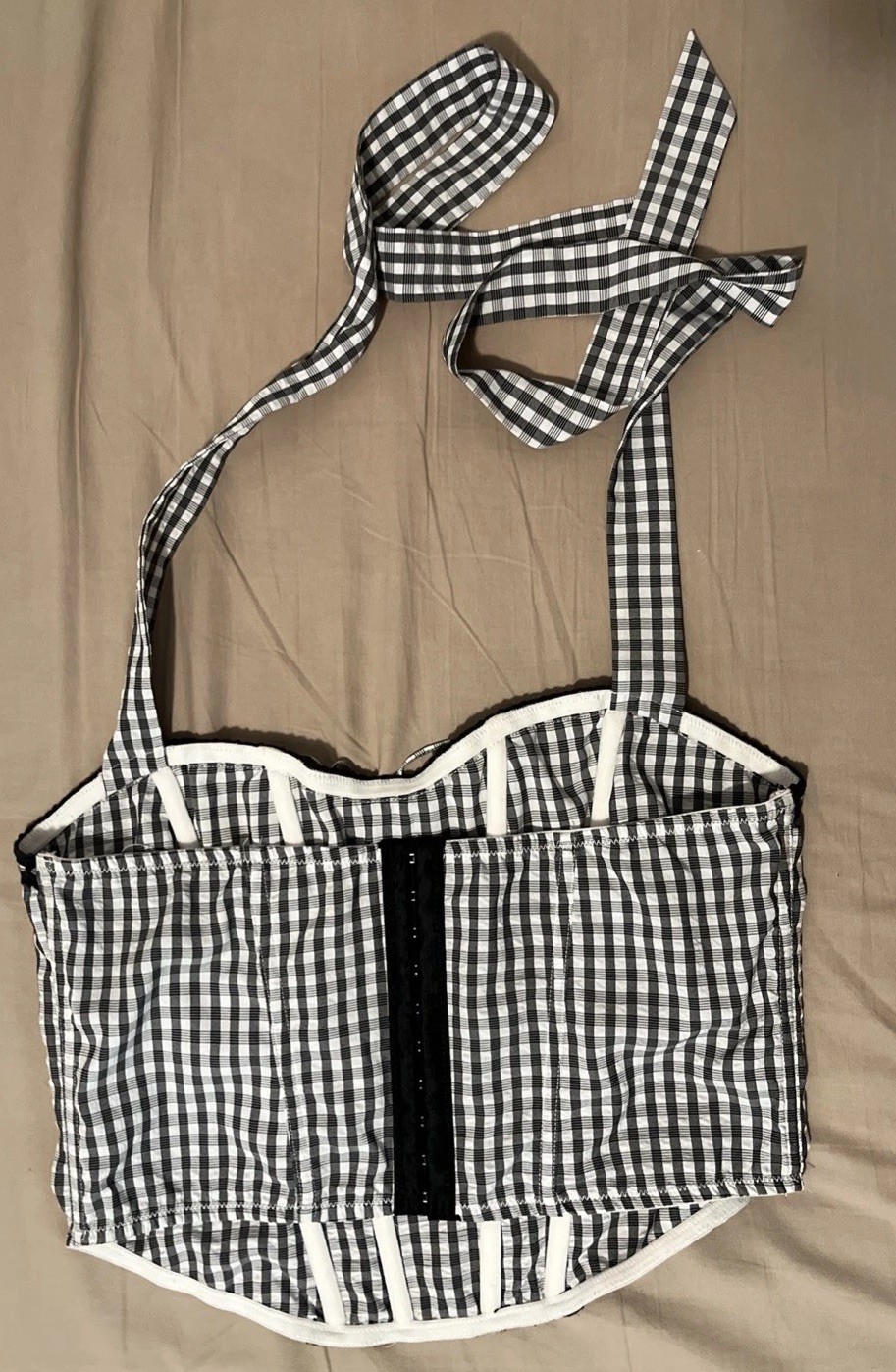 Out From Under Betty Gingham Corset Top Large Boned Black/White Western Romantic