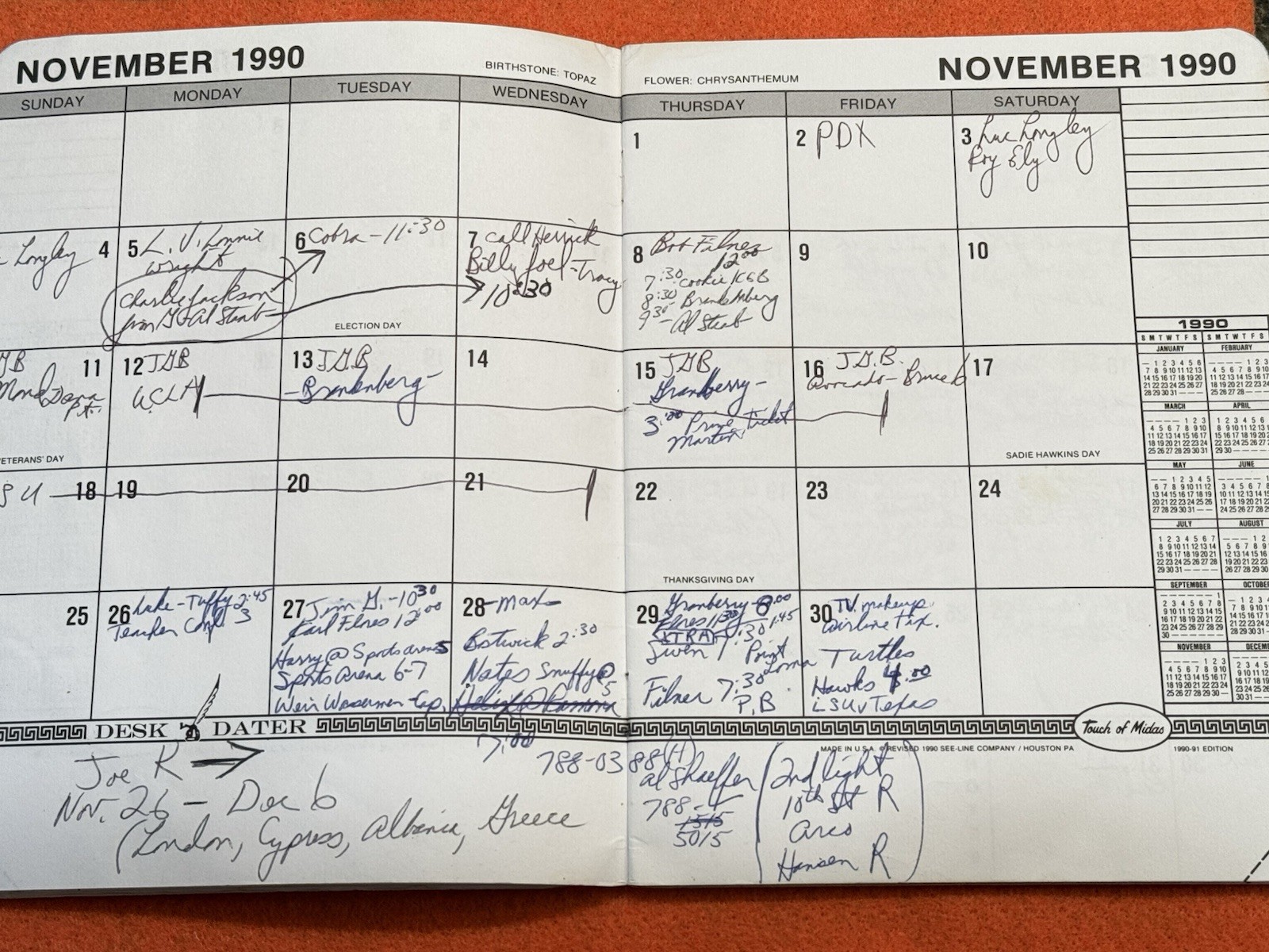 Bill Walton Personally Owned & Signed 1990-1991 Desk Calendar NBA NCAA
