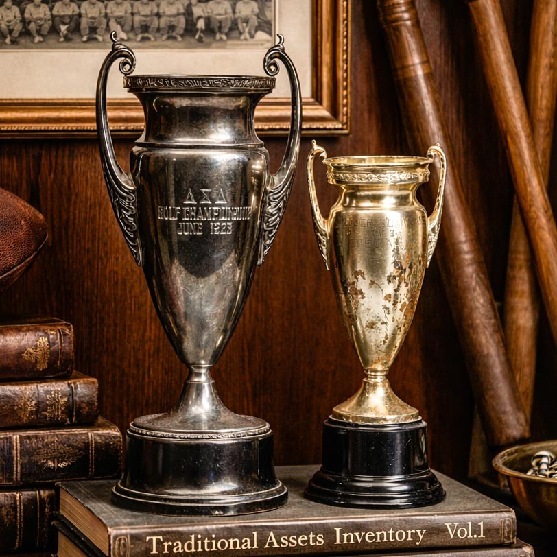 Classic Pair of Large Silverplate Antique Trophy Cup Trophies Home Decor Prop