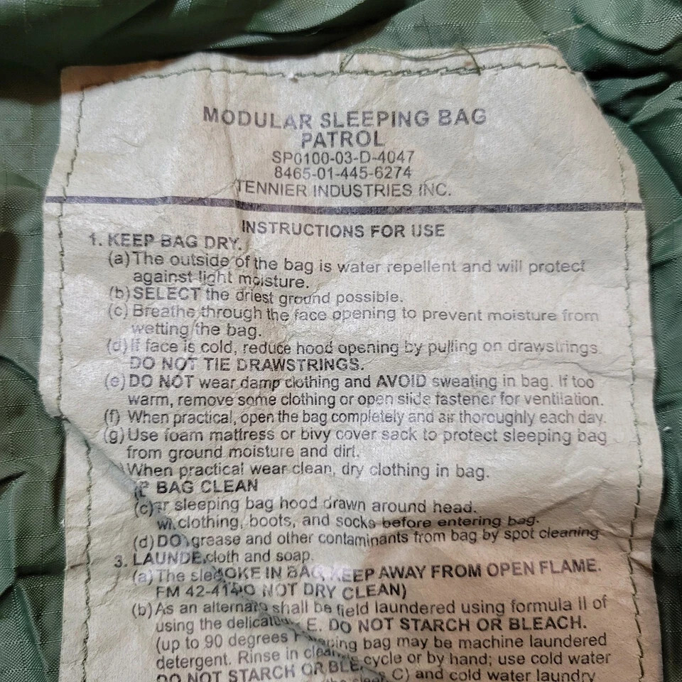 US Military MSS Modular OD Green Patrol Lightweight Sleeping Bag USGI GC