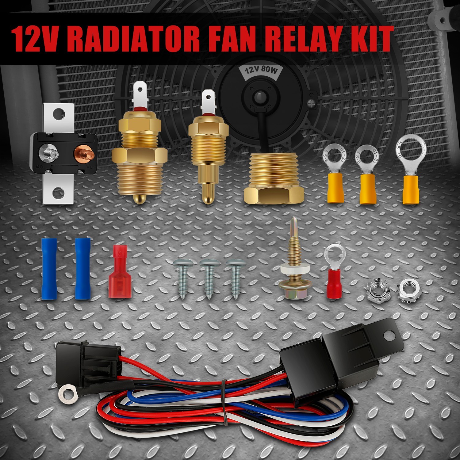40 AMP Electric Radiator Cooling Fan Relay Kit Thermostat Temp Control Switch
