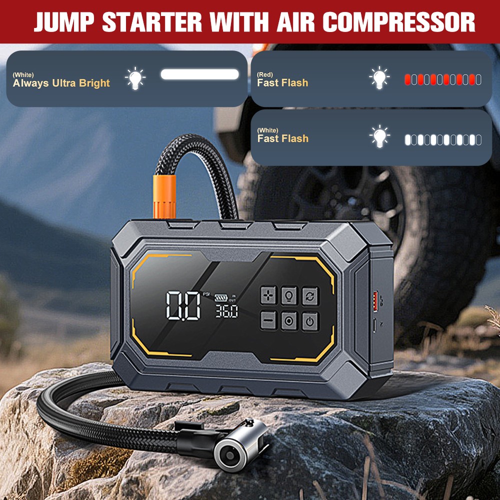 Portable 5000A Jump Starter with Air Compressor Car Battery Jumper Starter Power