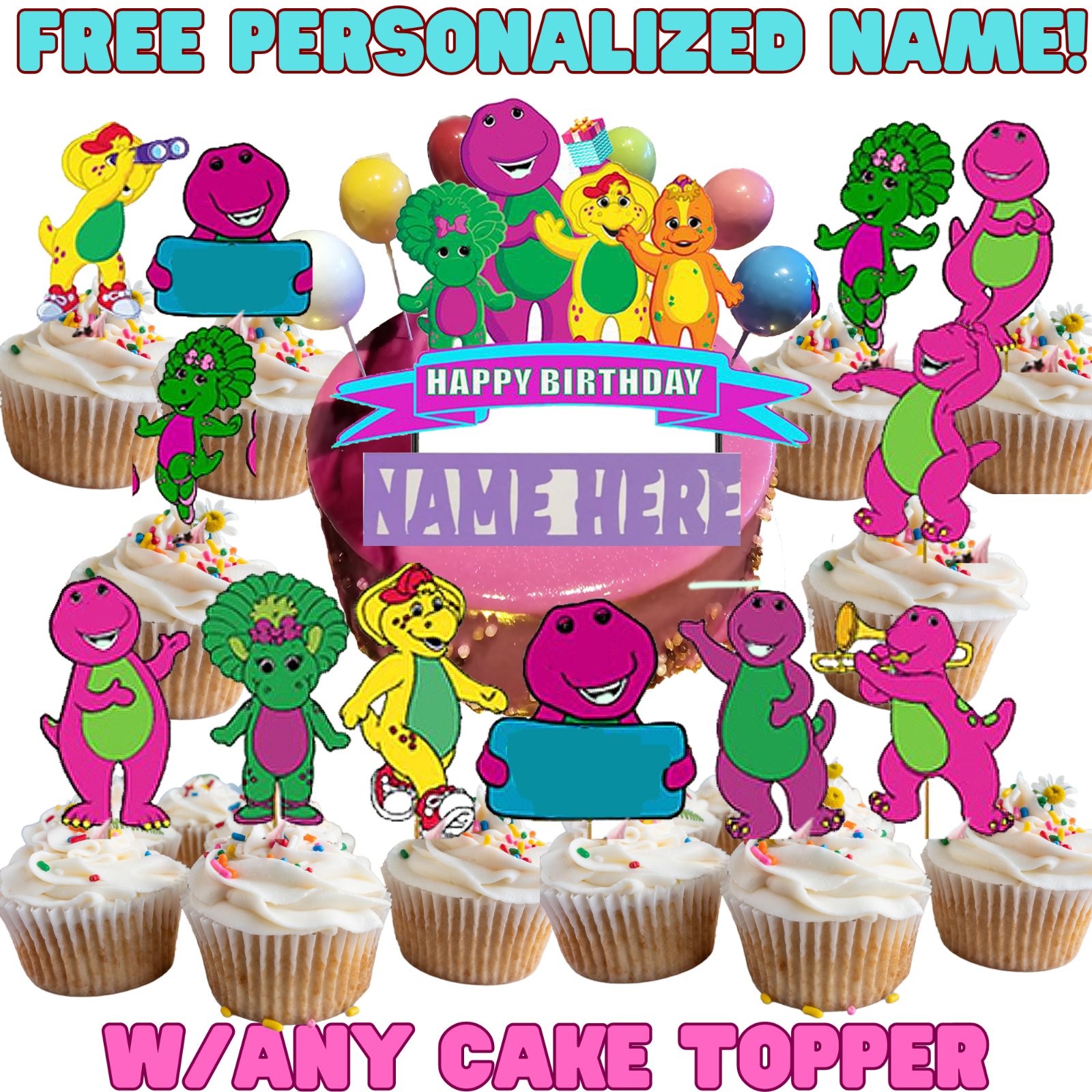 BARNEY cake birthday party decorations decor theme idea supplies BALLOON CUPCAKE
