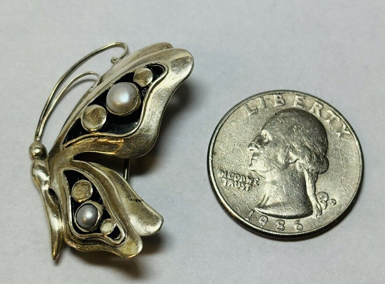 Sue B Sterling 925 Silver Butterfly Pearl Pin - .21