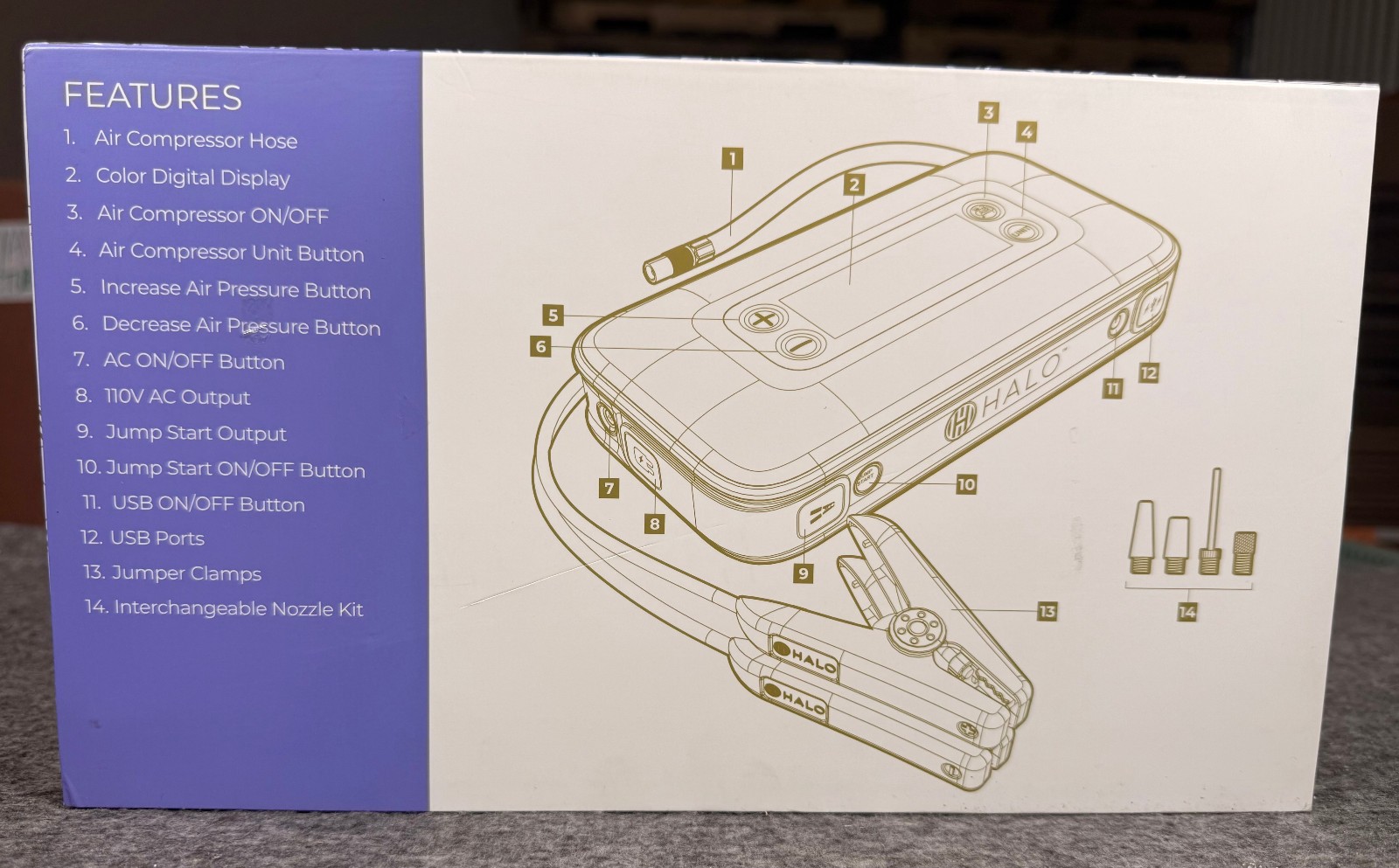 HALO Bolt Ultimate 4.0 Jump Starter Air Compressor USB Power Bank LED - Purple