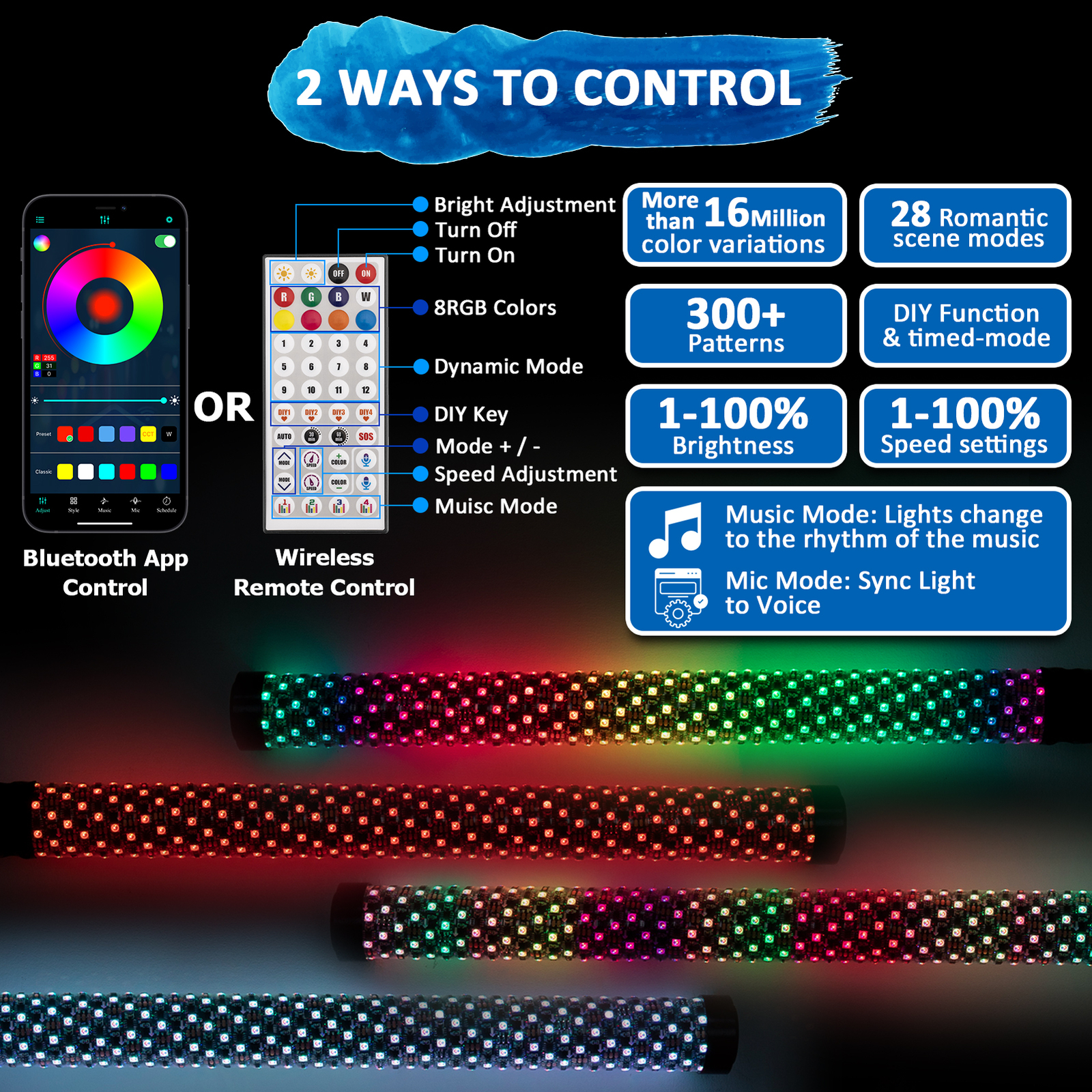 Pair 2FT Fat RGB LED Spiral Whip Light Mounts Kit For Can Am Maverick R/R Max