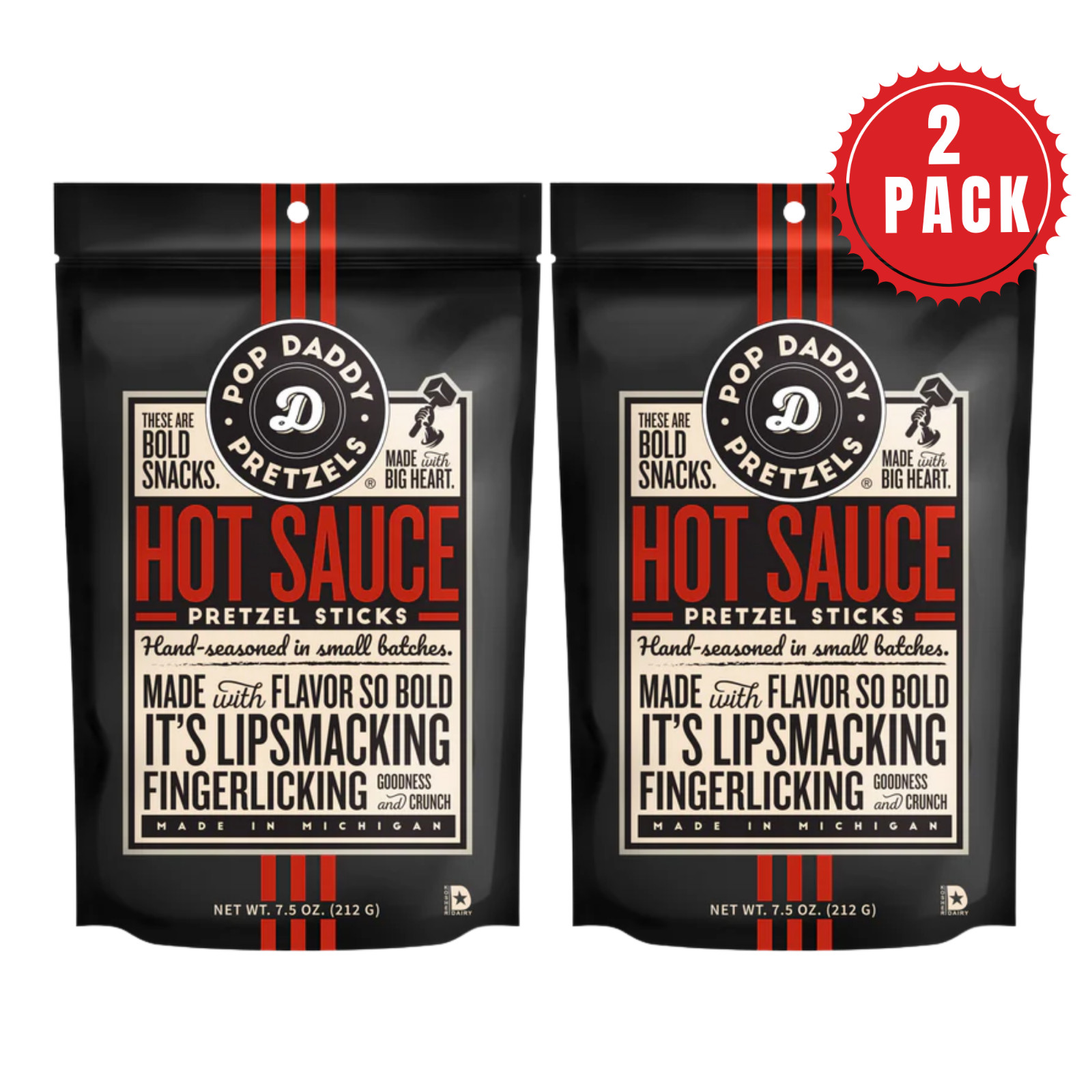 POP DADDY Hot Sauce Pretzel Sticks, 7.5 Ounce - Pack of 2