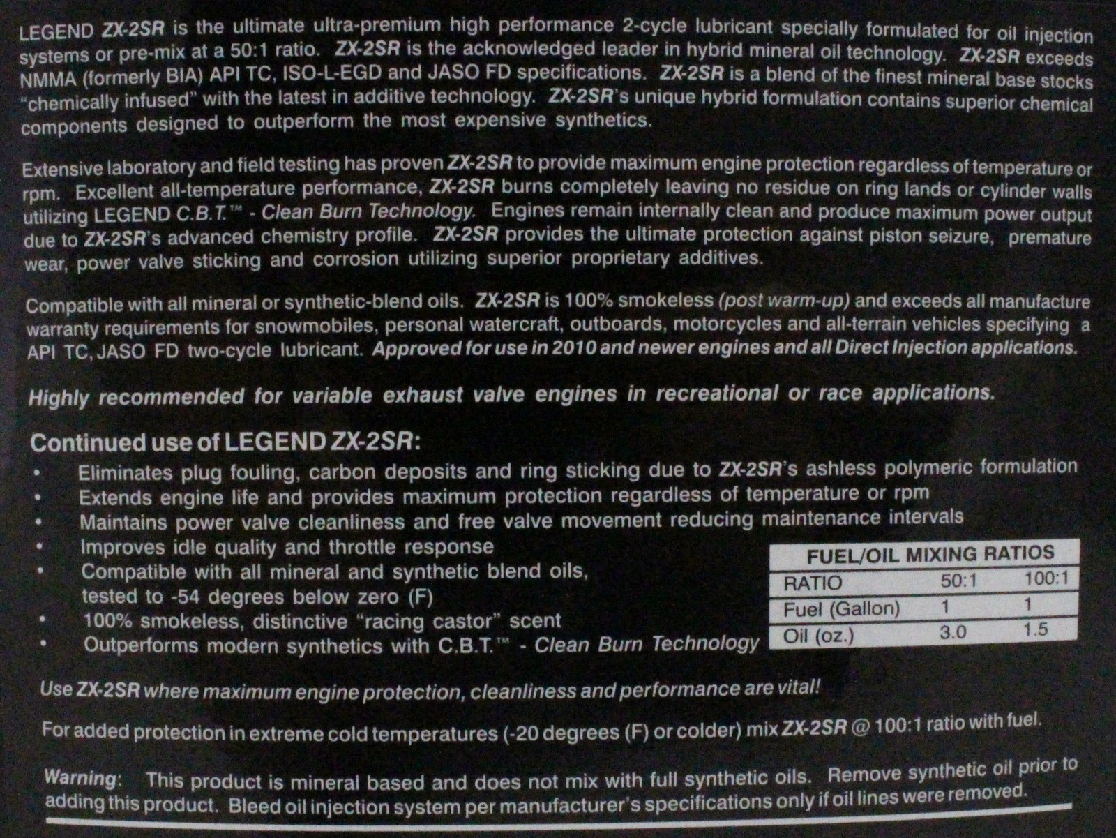 Legend ZX-2SR 2 Stroke Oil - 4 Gallon Case