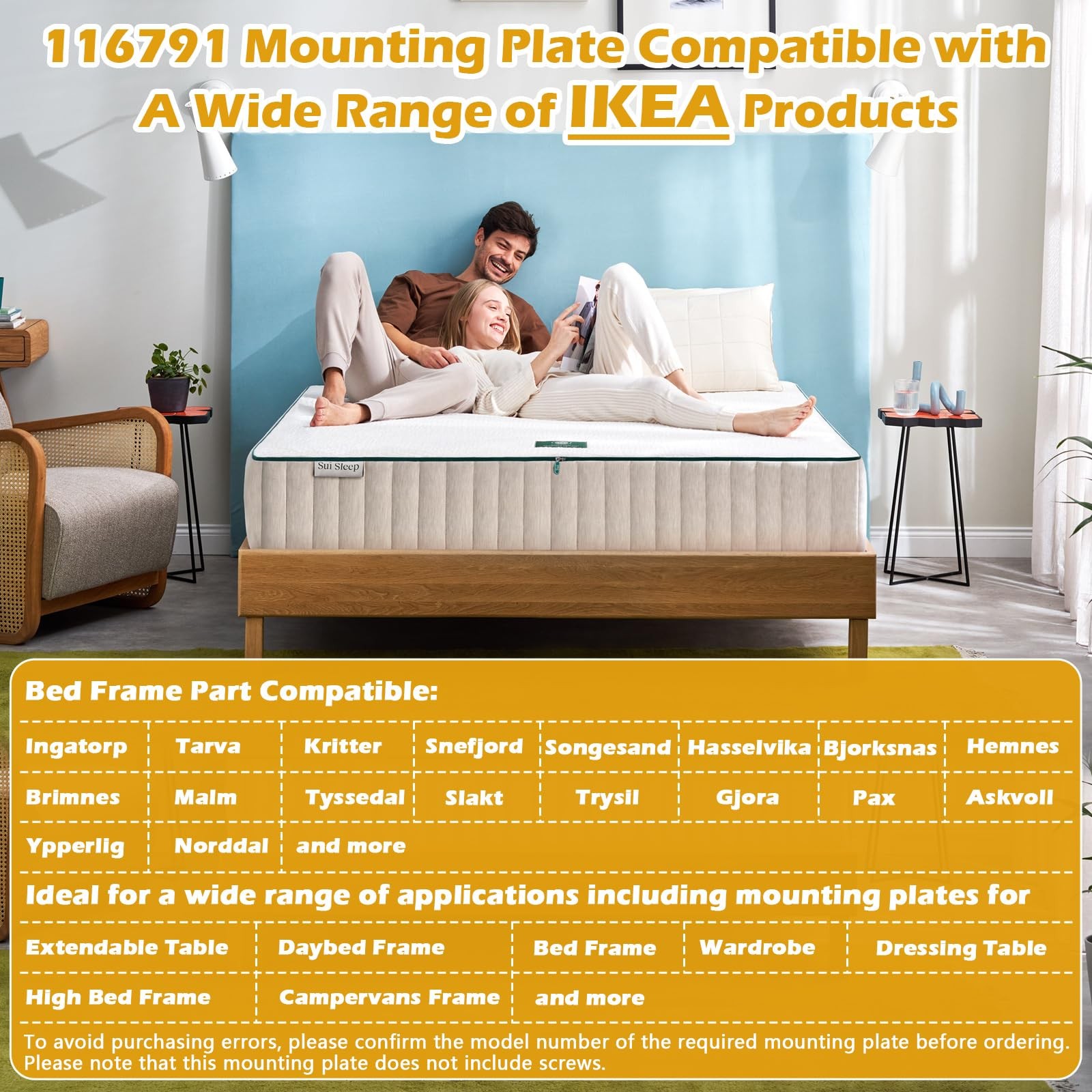 IWIWE 116791 Mounting Plate Compatible with IKEA Bed Frame 4 Pack, Silver